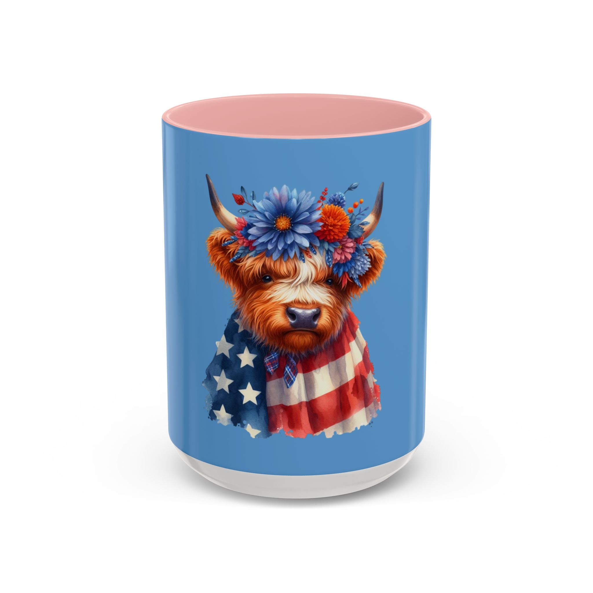 Patriotic Highland Cow Accent Coffee Mug – 11/15oz