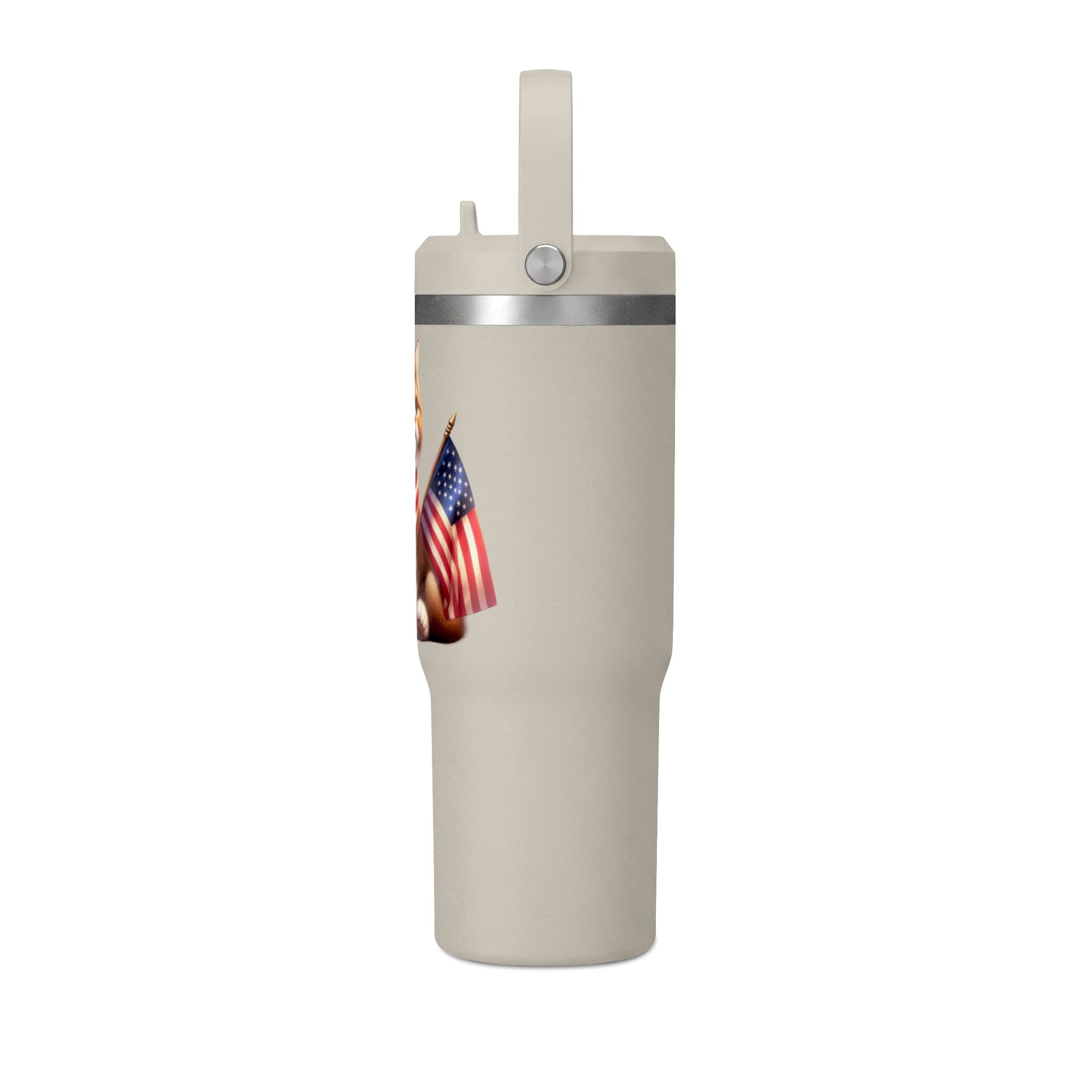 32oz Tumbler — Patriotic Kitten with American Flag Bandana