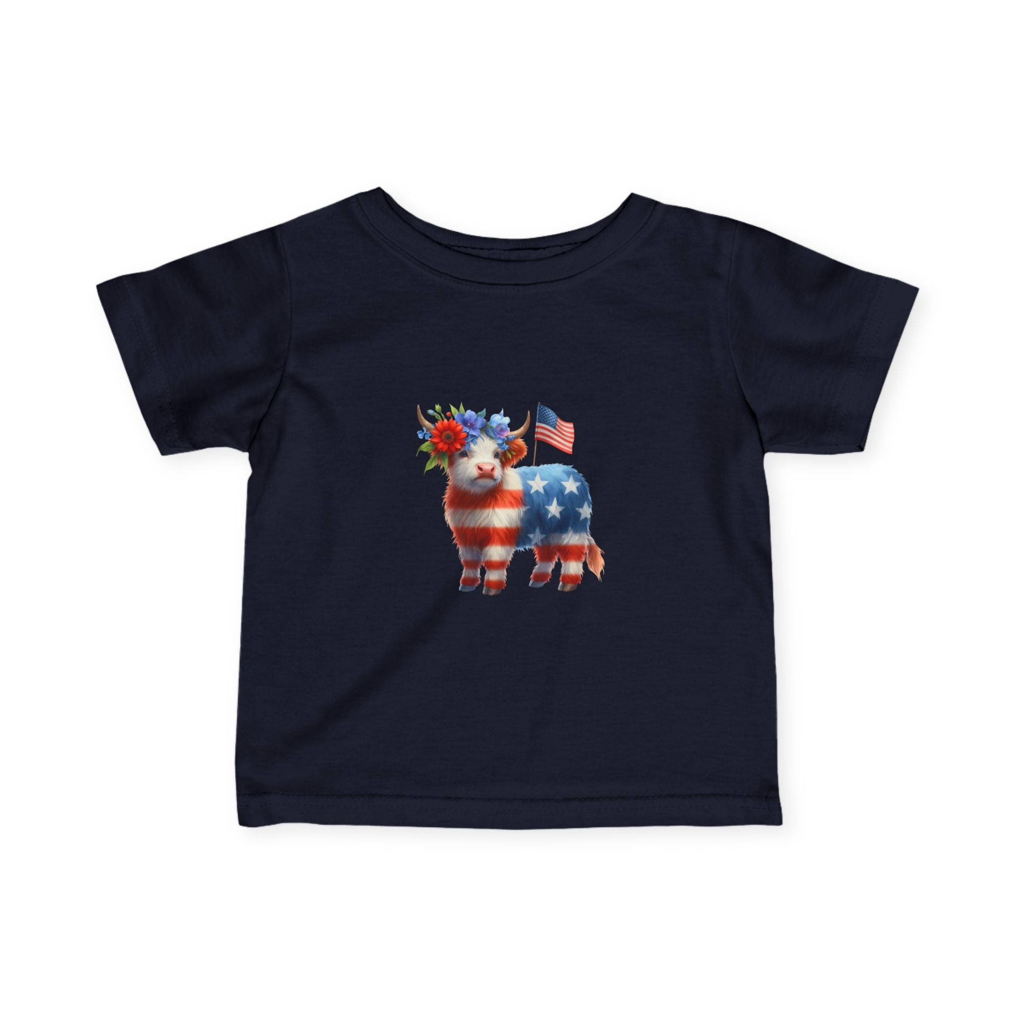 Infant Tee – American Flag Cow Baby Shirt (Patriotic Fourth of July)