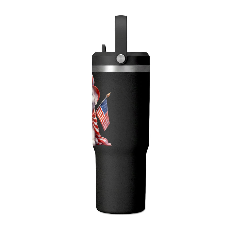 Patriotic Pup Tumbler — 32oz Insulated Travel Cup with American Flag Dog Design