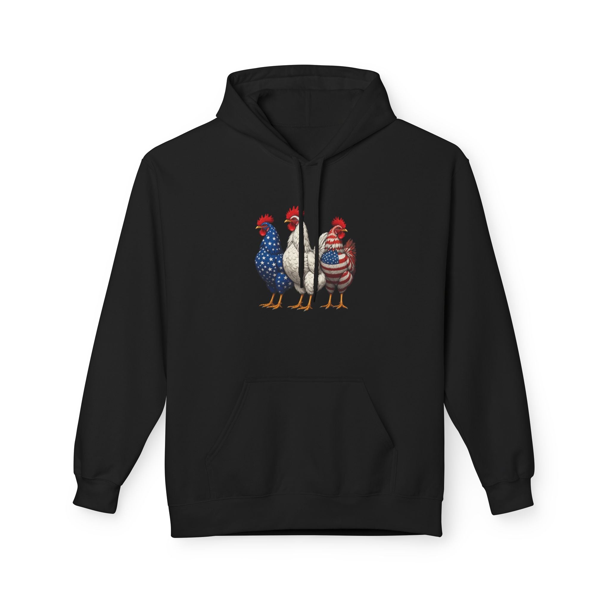 Patriotic Rooster Hoodie — Americana Farmhouse Chickens Pullover