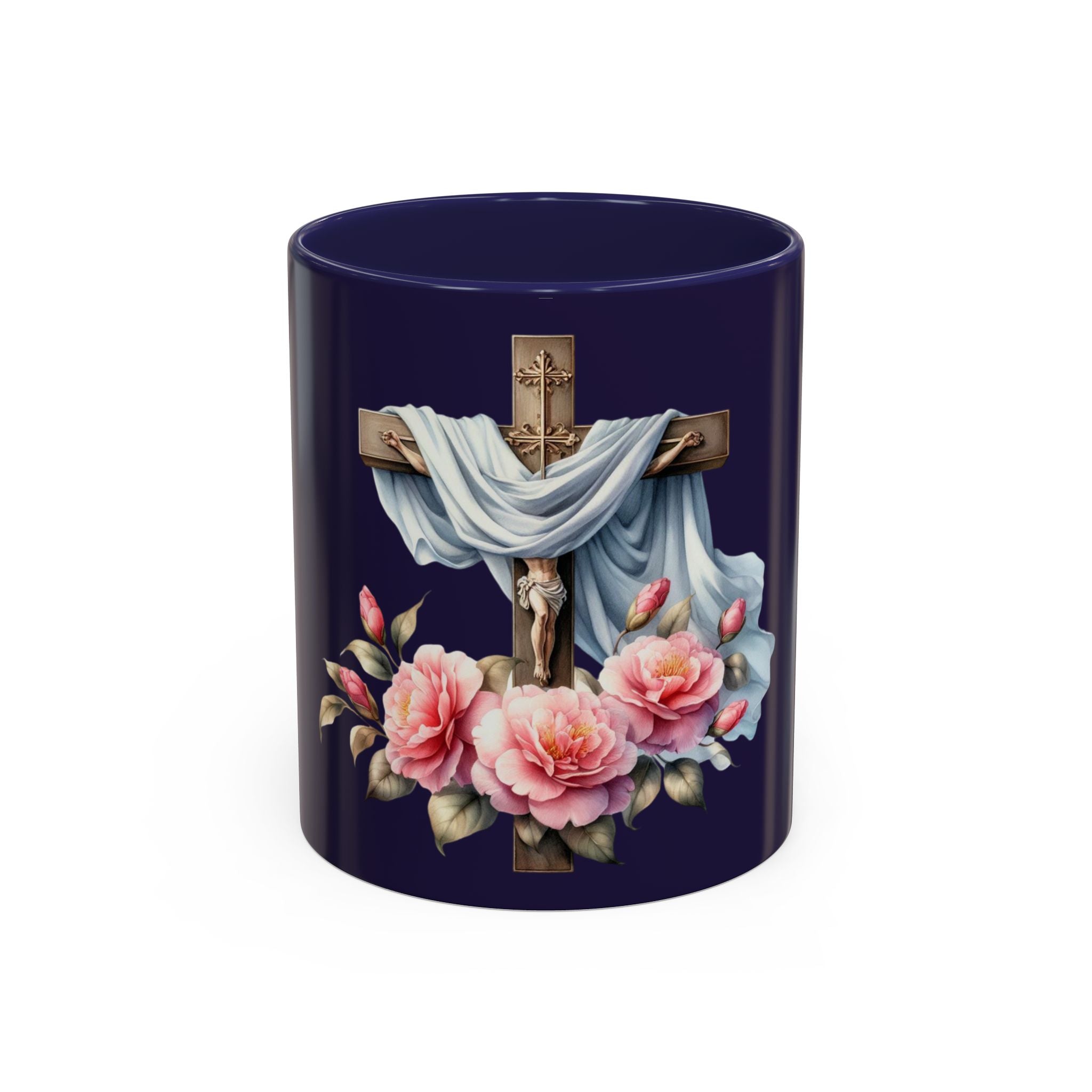 Easter Cross Coffee Mug — Floral Crucifix Accent Mug (11/15 oz)