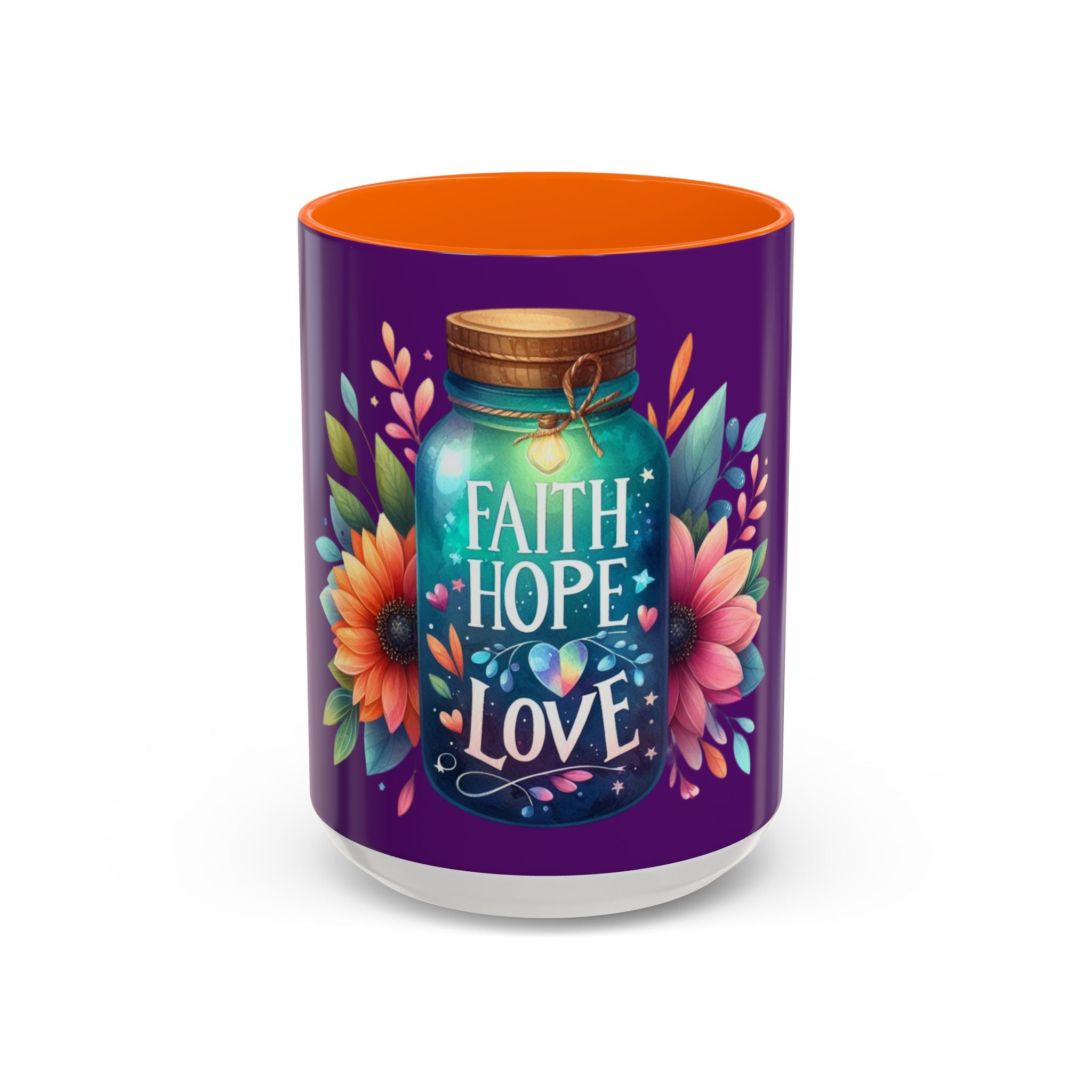 Faith Hope Love Accent Coffee Mug — Floral Jar Design (11/15 oz)