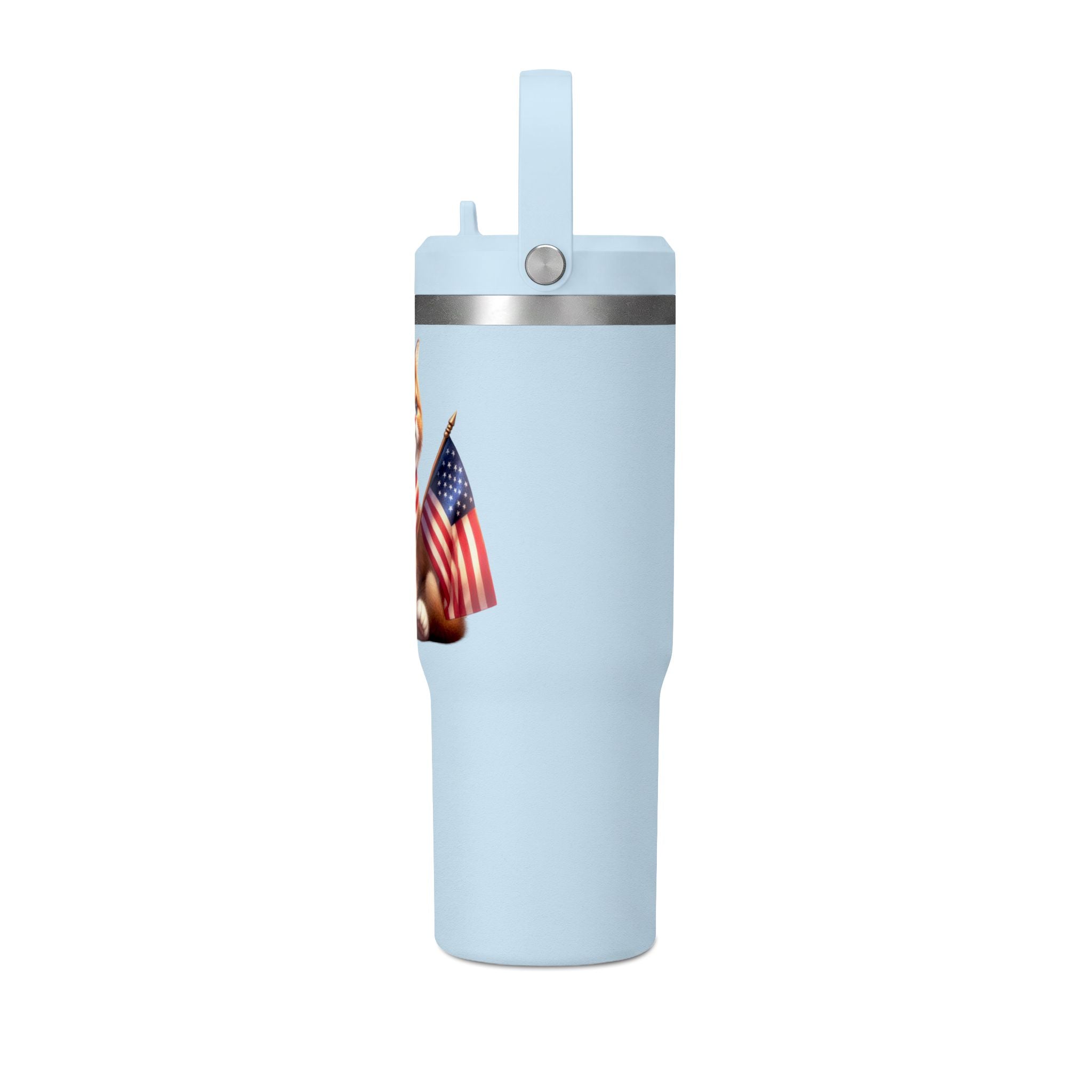 32oz Tumbler — Patriotic Kitten with American Flag Bandana