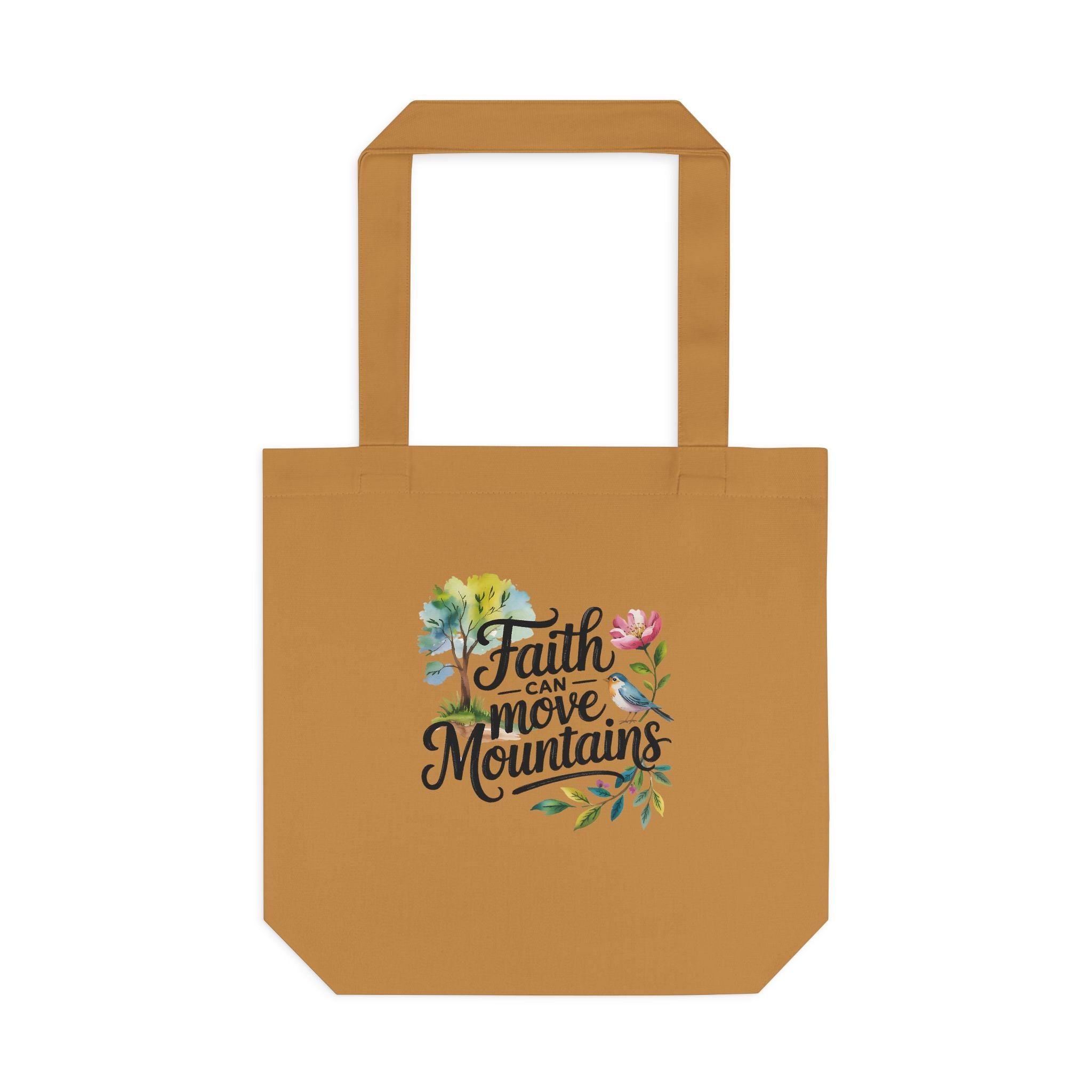Faith Can Move Mountains Cotton Tote Bag – Floral Inspirational Grocery & Gift Tote