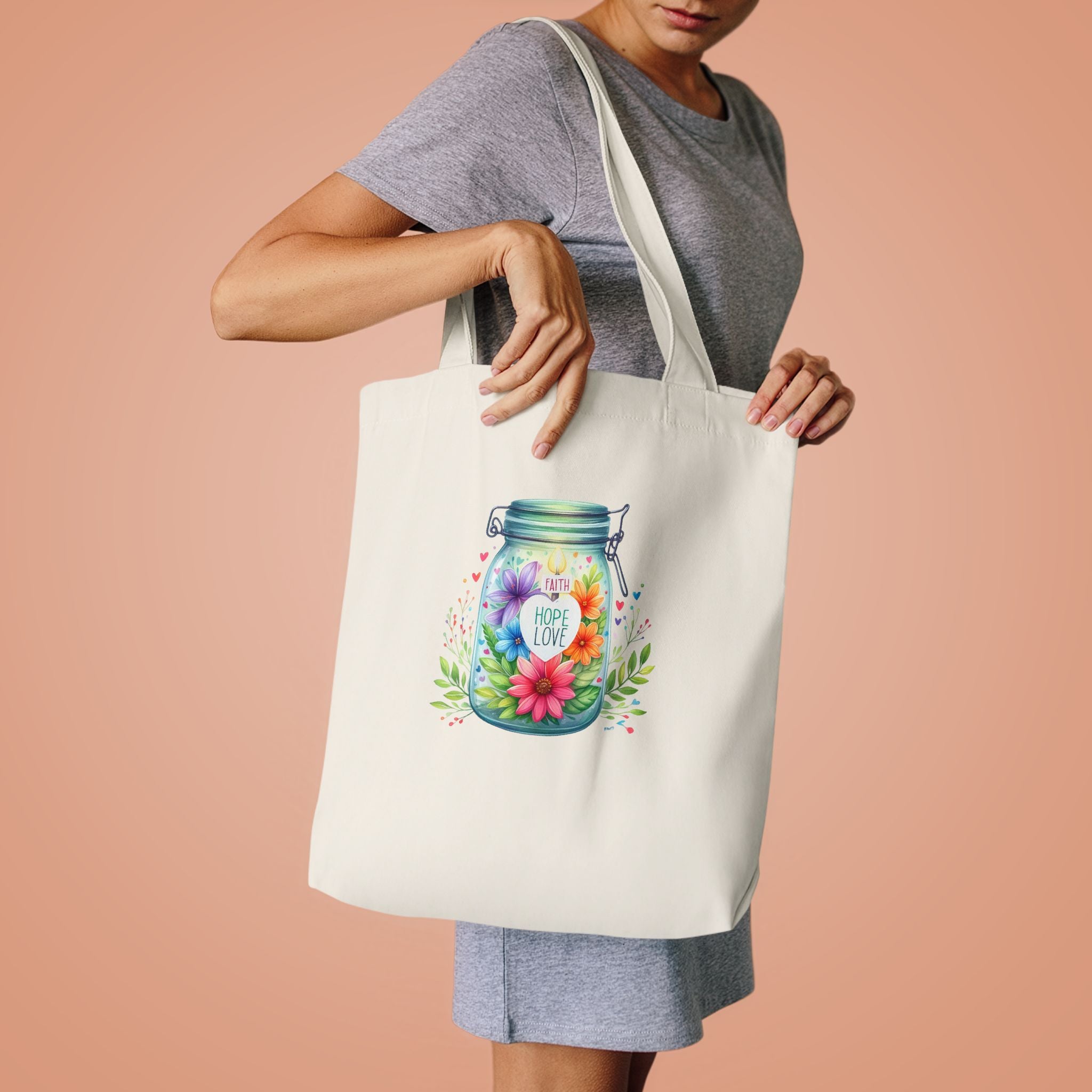 Tote Bag — "Hope Lights the Way" Mason Jar Floral Design