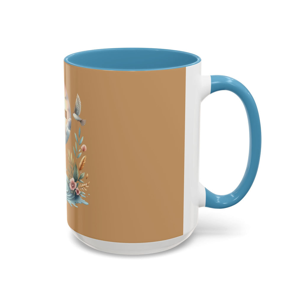 Christian Cross Accent Coffee Mug — Faith, Doves & Floral Baptism Gift (11/15oz)