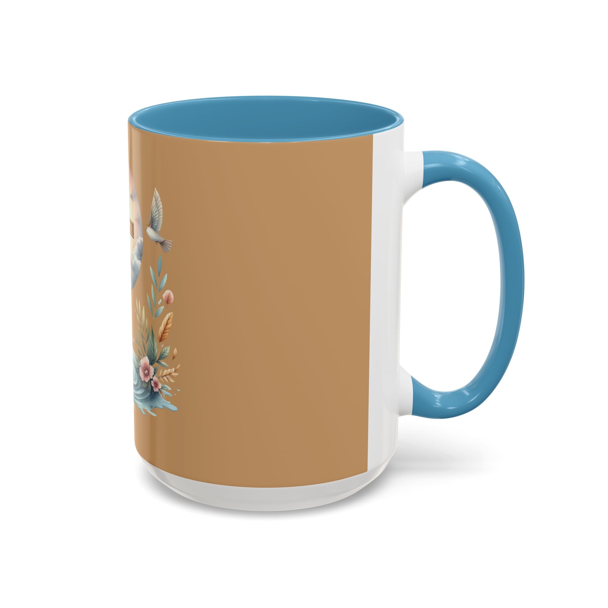 Christian Cross Accent Coffee Mug — Faith, Doves & Floral Baptism Gift (11/15oz)