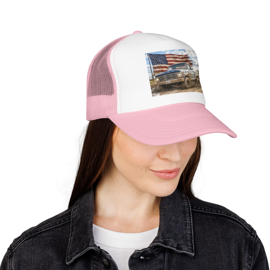 Patriotic Mud Truck Trucker Hat — American Flag Off-Road Foam Cap