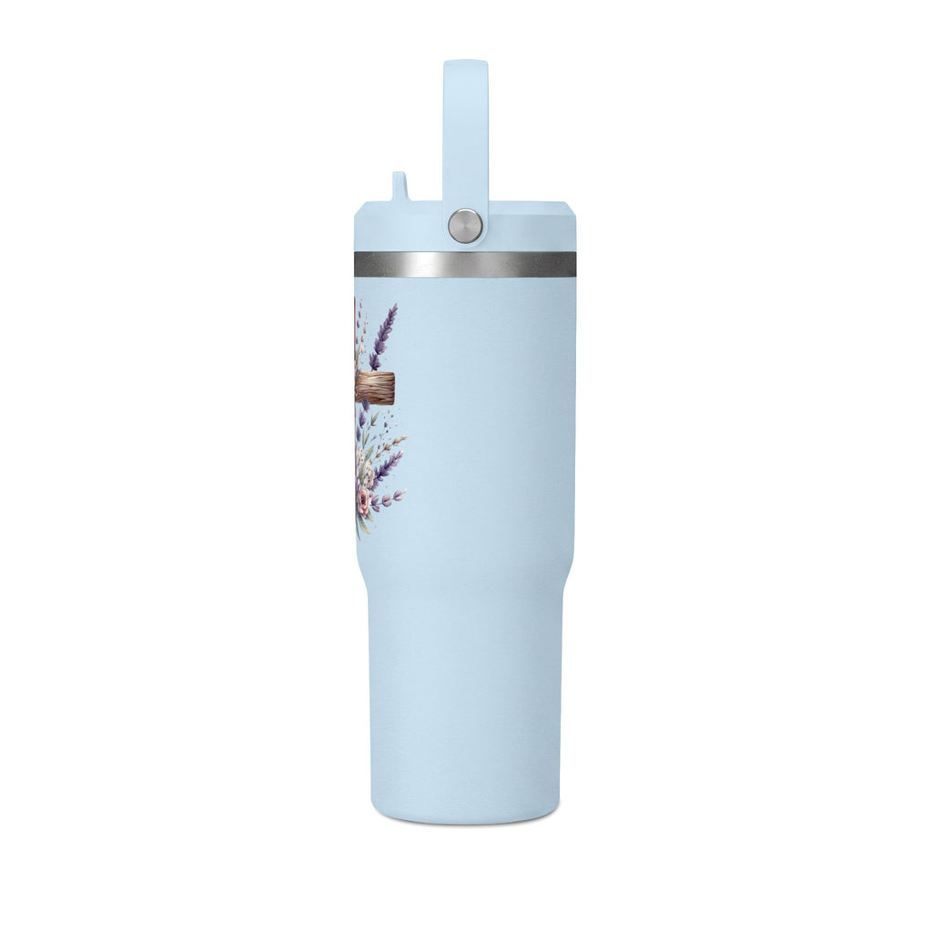 32oz Tumbler with Floral Cross Design — Christian Hydration Bottle | Lavender & Rose Nomad Tumbler