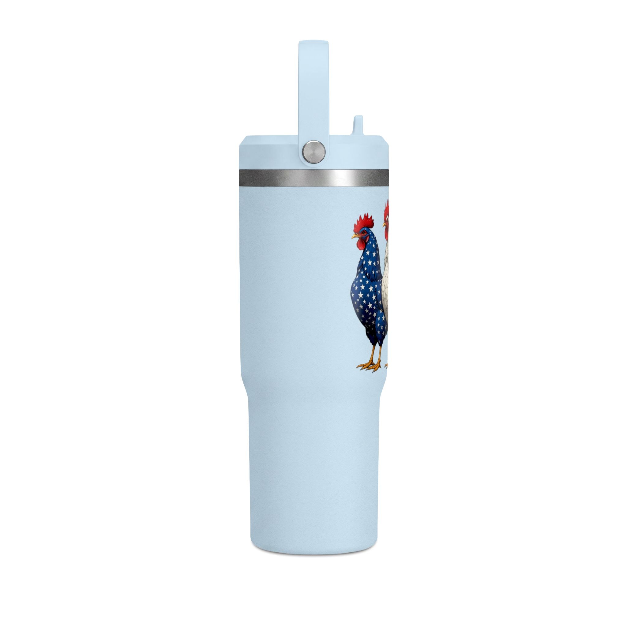 Patriotic Rooster 32oz Tumbler – American Flag Farmhouse Travel Cup