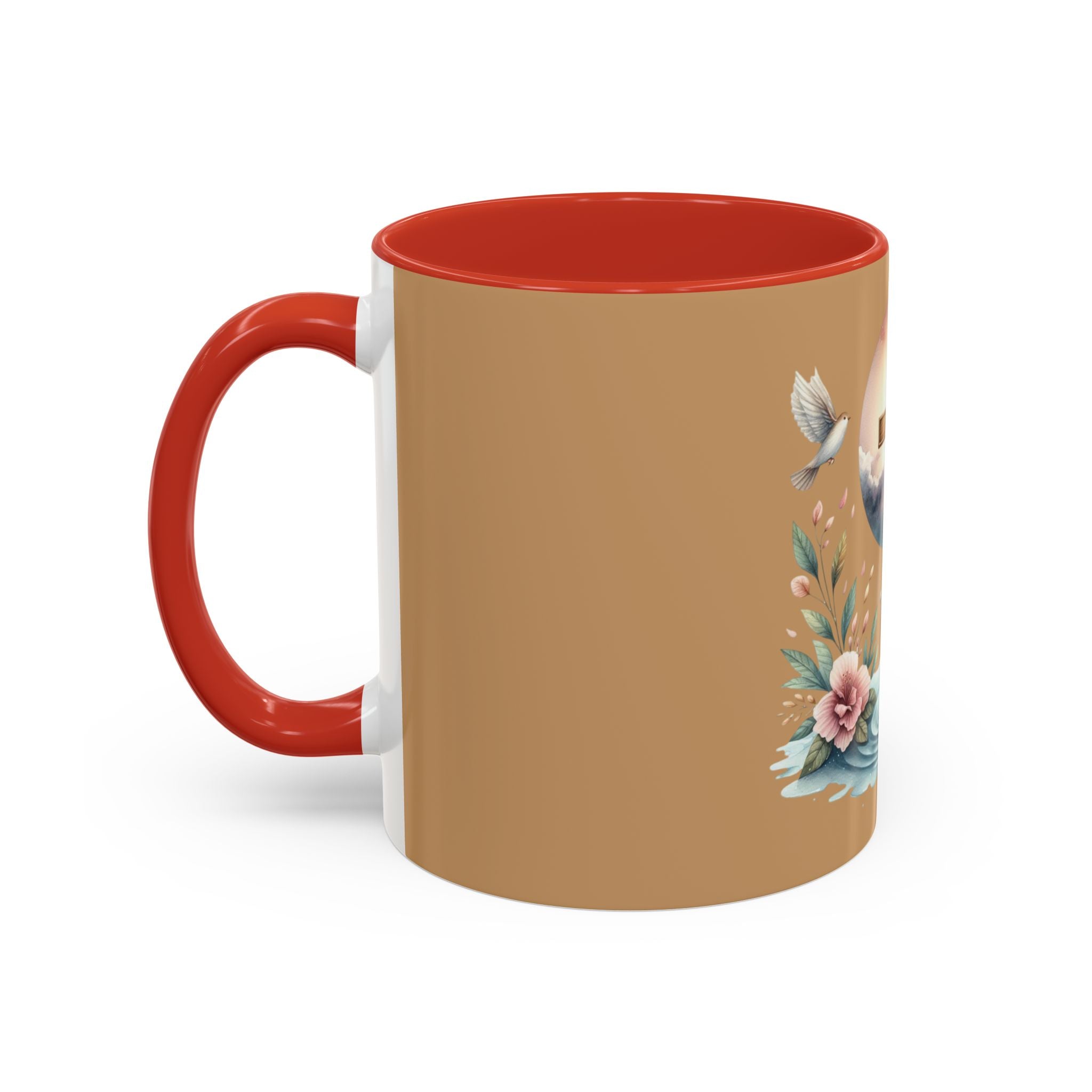 Christian Cross Accent Coffee Mug — Faith, Doves & Floral Baptism Gift (11/15oz)