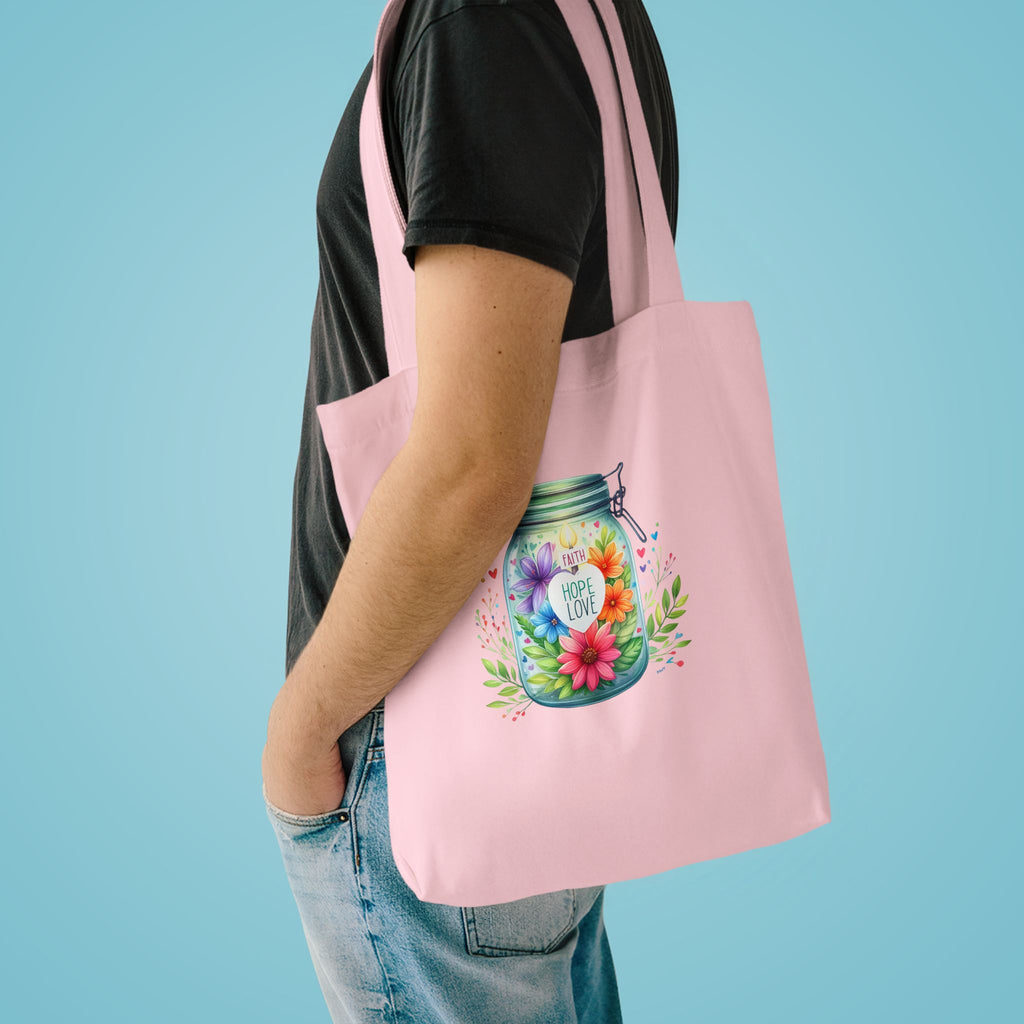 Tote Bag — "Hope Lights the Way" Mason Jar Floral Design