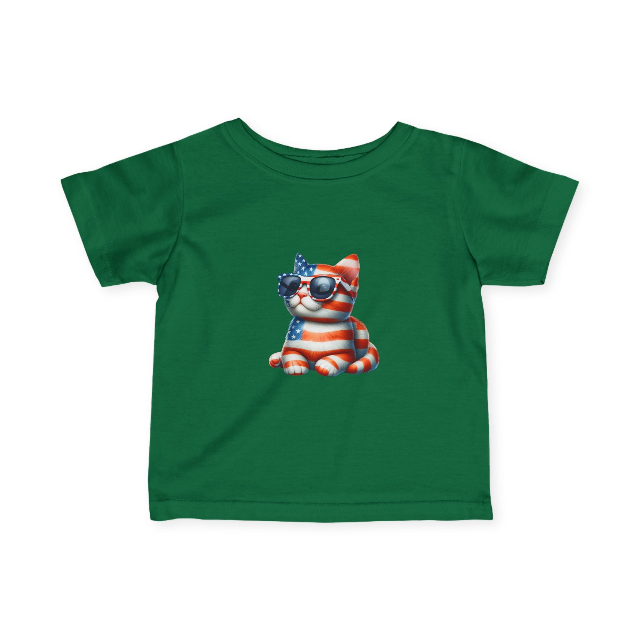 Patriotic Kitty Infant Tee — American Flag Cat Baby Shirt