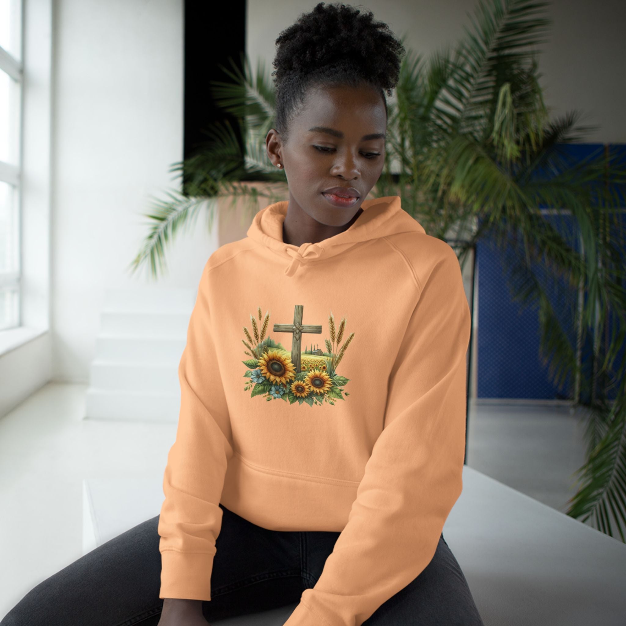 Sunflower Cross Hoodie — Christian Faith Floral Pullover
