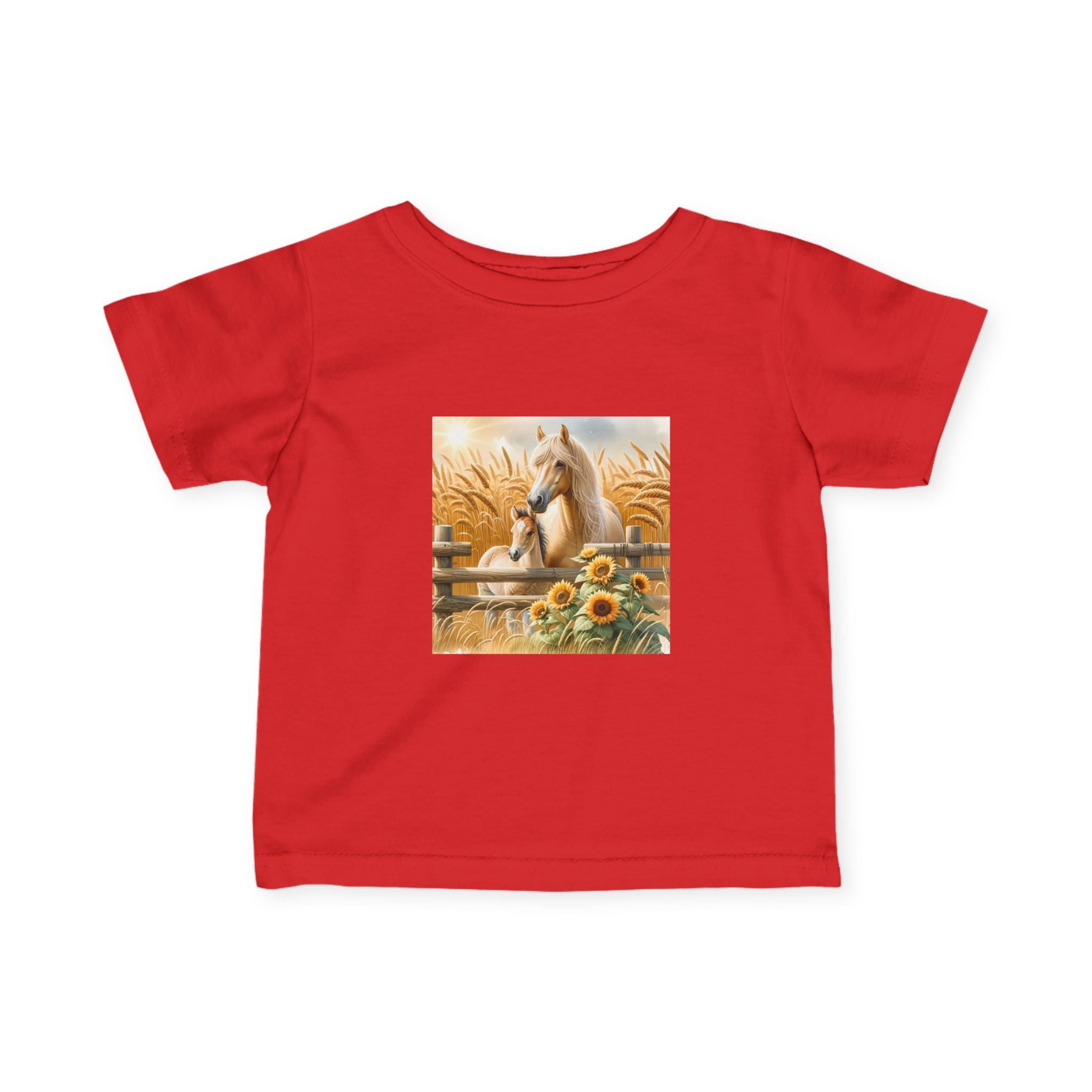 Infant Tee — Rustic Horse & Sunflower Farmyard Design