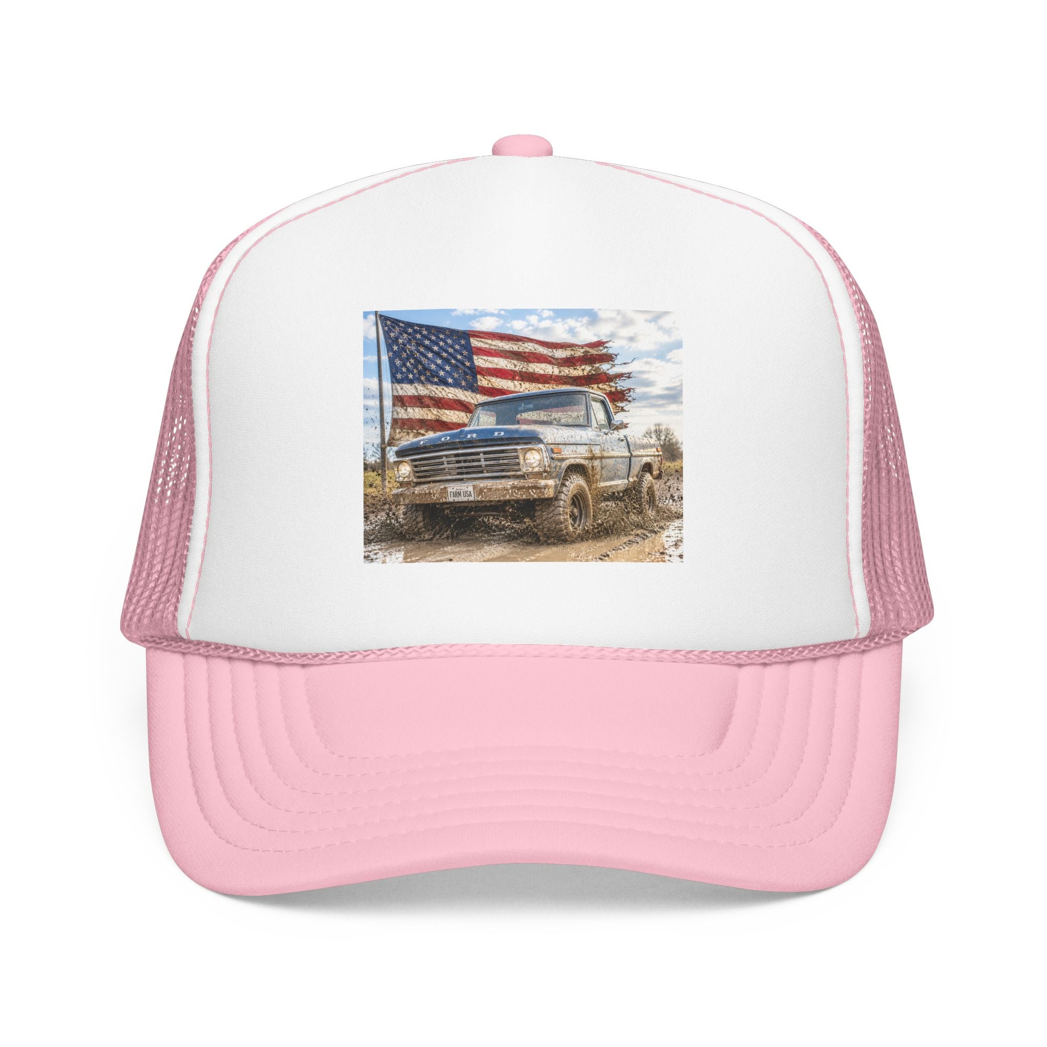 Patriotic Mud Truck Trucker Hat — American Flag Off-Road Foam Cap