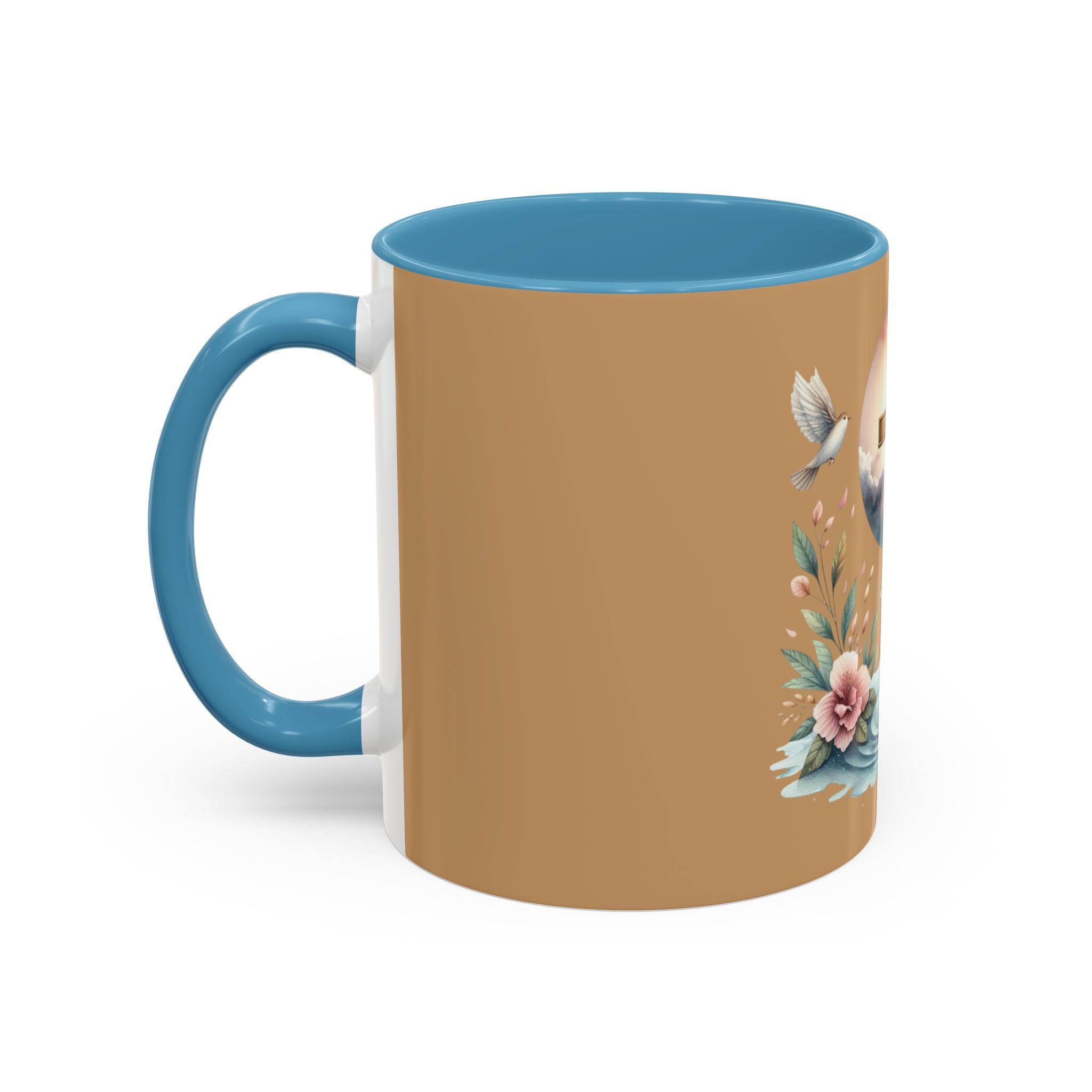 Christian Cross Accent Coffee Mug — Faith, Doves & Floral Baptism Gift (11/15oz)