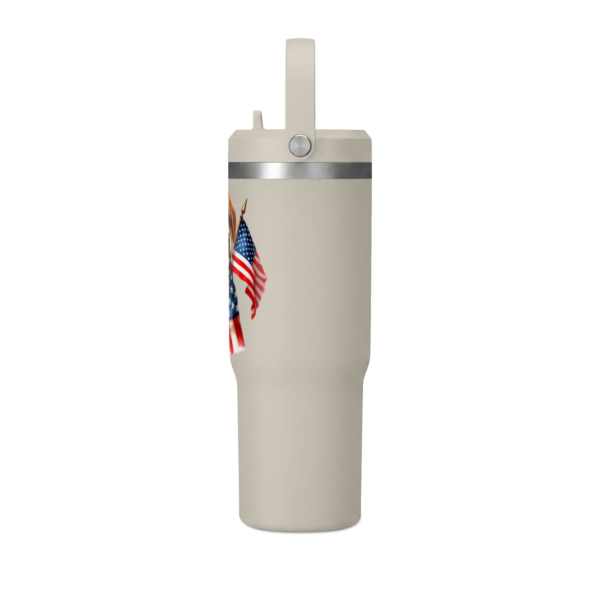 Patriotic Puppy 32oz Tumbler — American Flag Dog Travel Mug