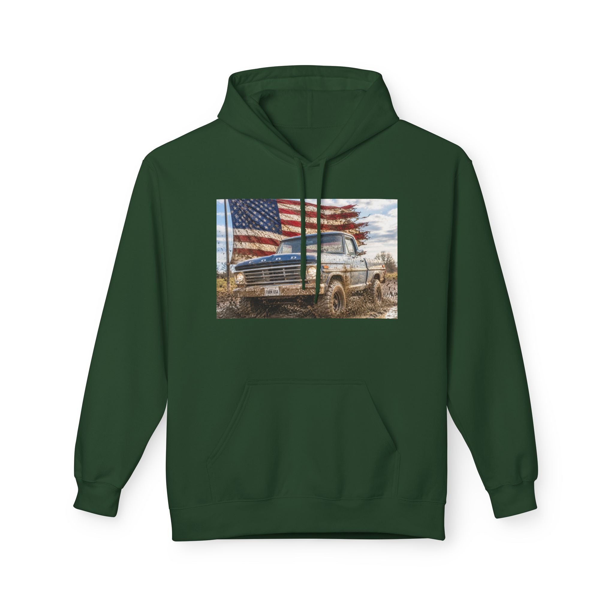 American Flag Vintage Truck Hoodie — Patriotic USA Pickup Sweatshirt