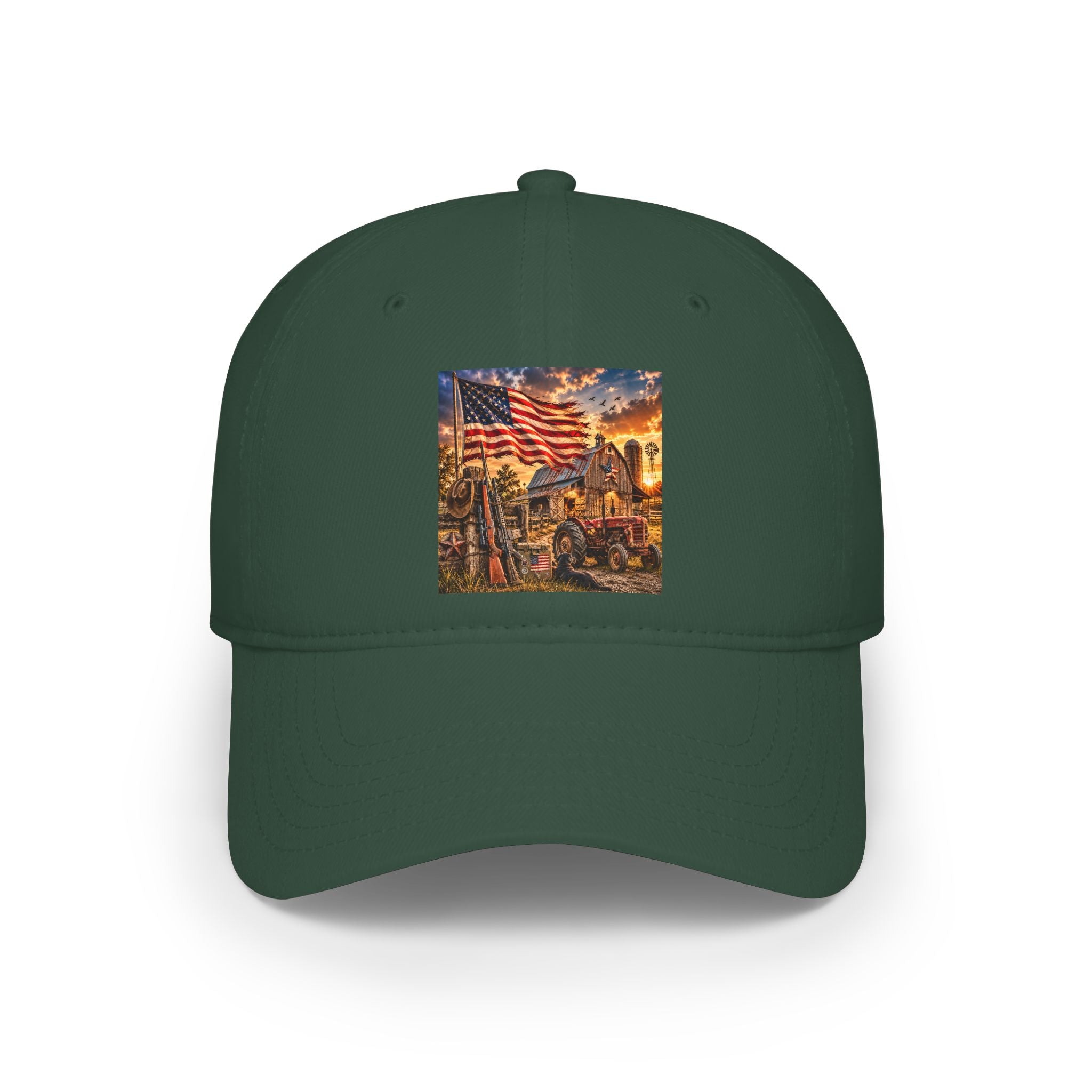 Patriotic Firefighter Scene Baseball Cap — American Flag Firefighter Tribute Hat