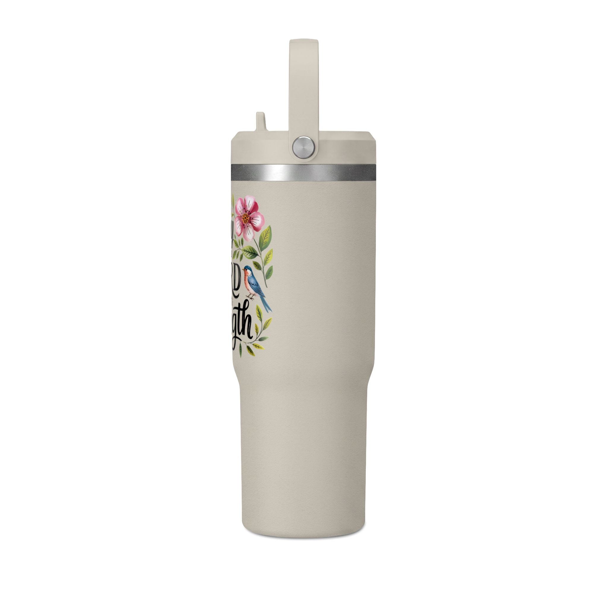 Nomad Tumbler 32oz – “The Joy of the Lord Is Your Strength” Floral Insulated Travel Mug