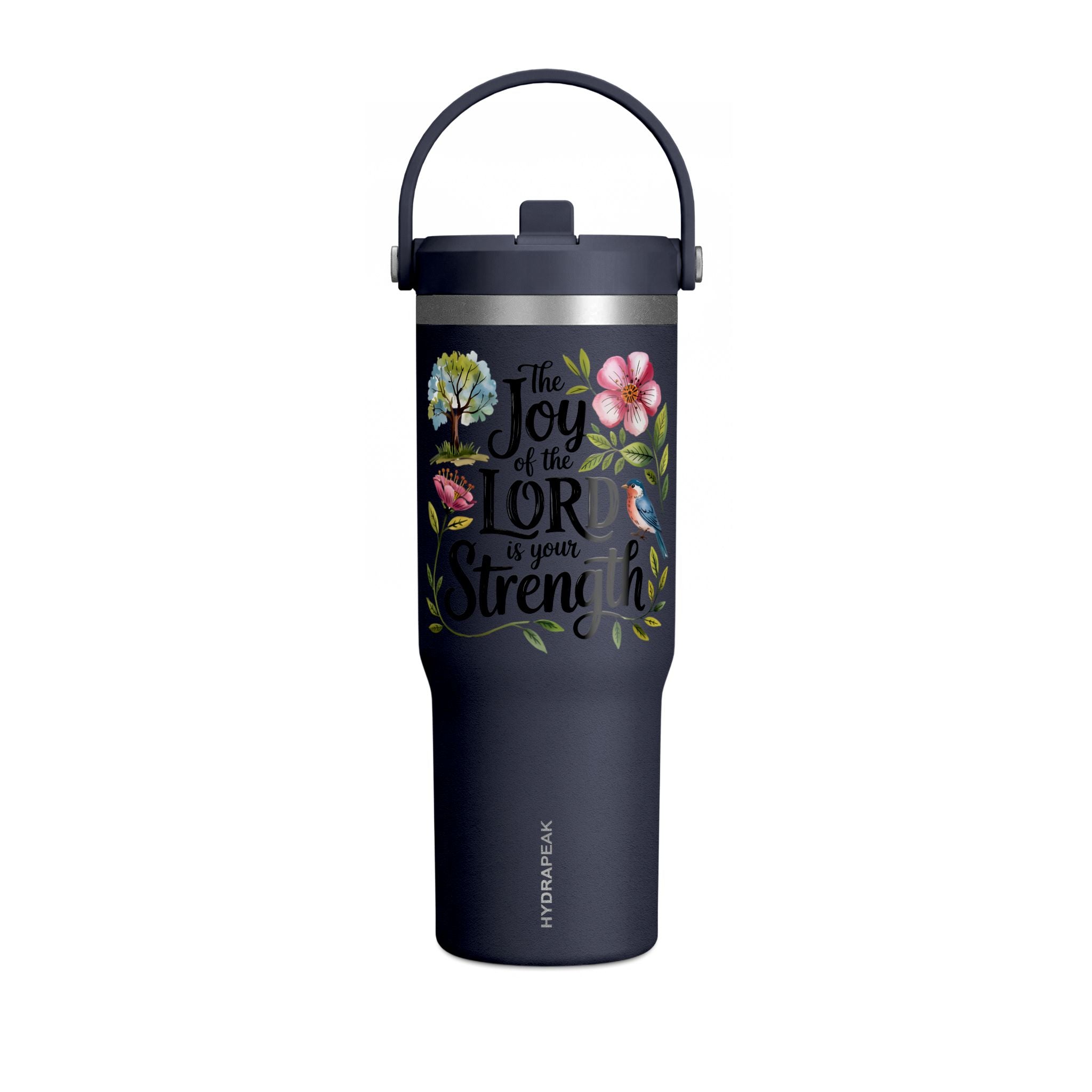 Nomad Tumbler 32oz – “The Joy of the Lord Is Your Strength” Floral Insulated Travel Mug