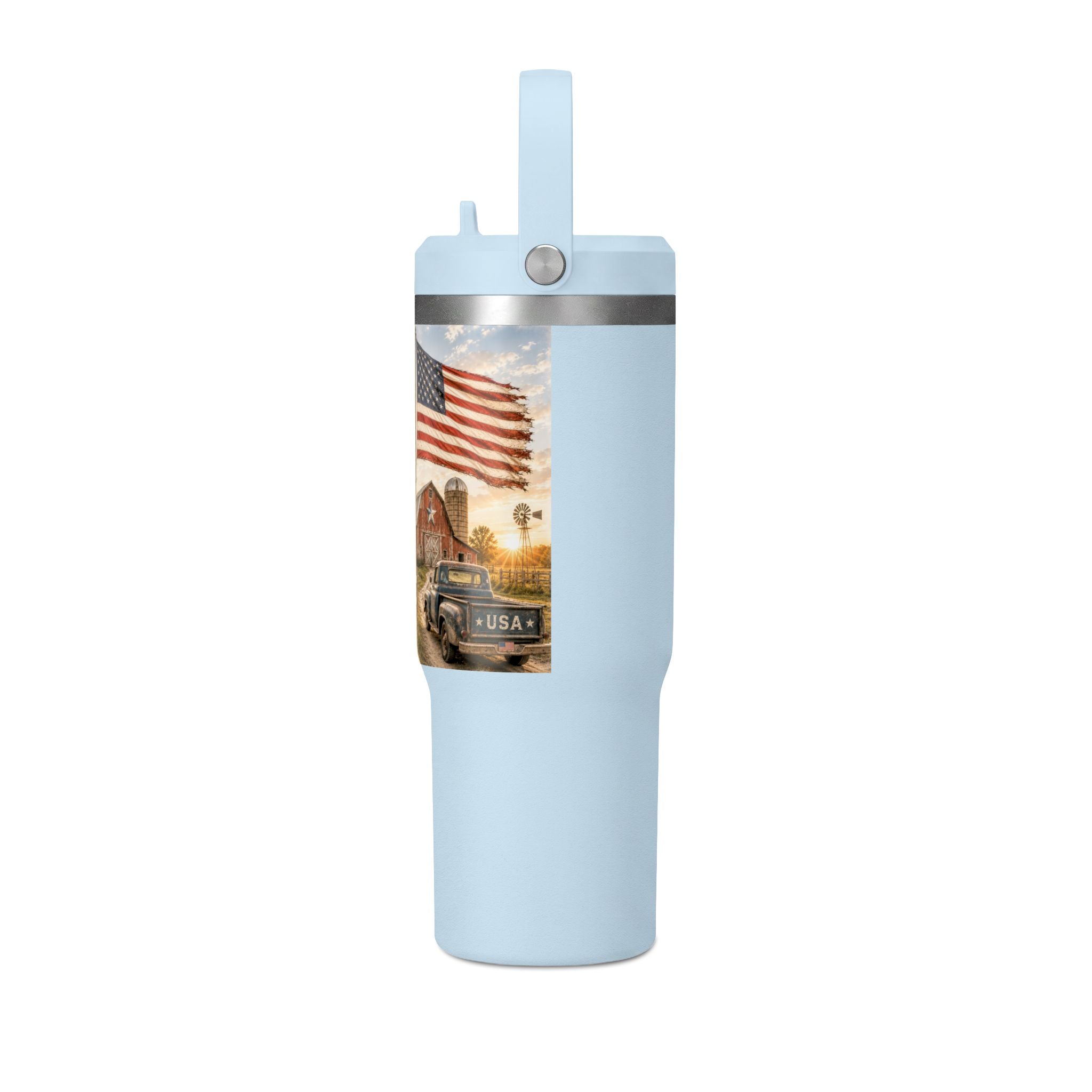 32oz Insulated Tumbler — Rustic 'What America Was Made From' Farm Flag Design