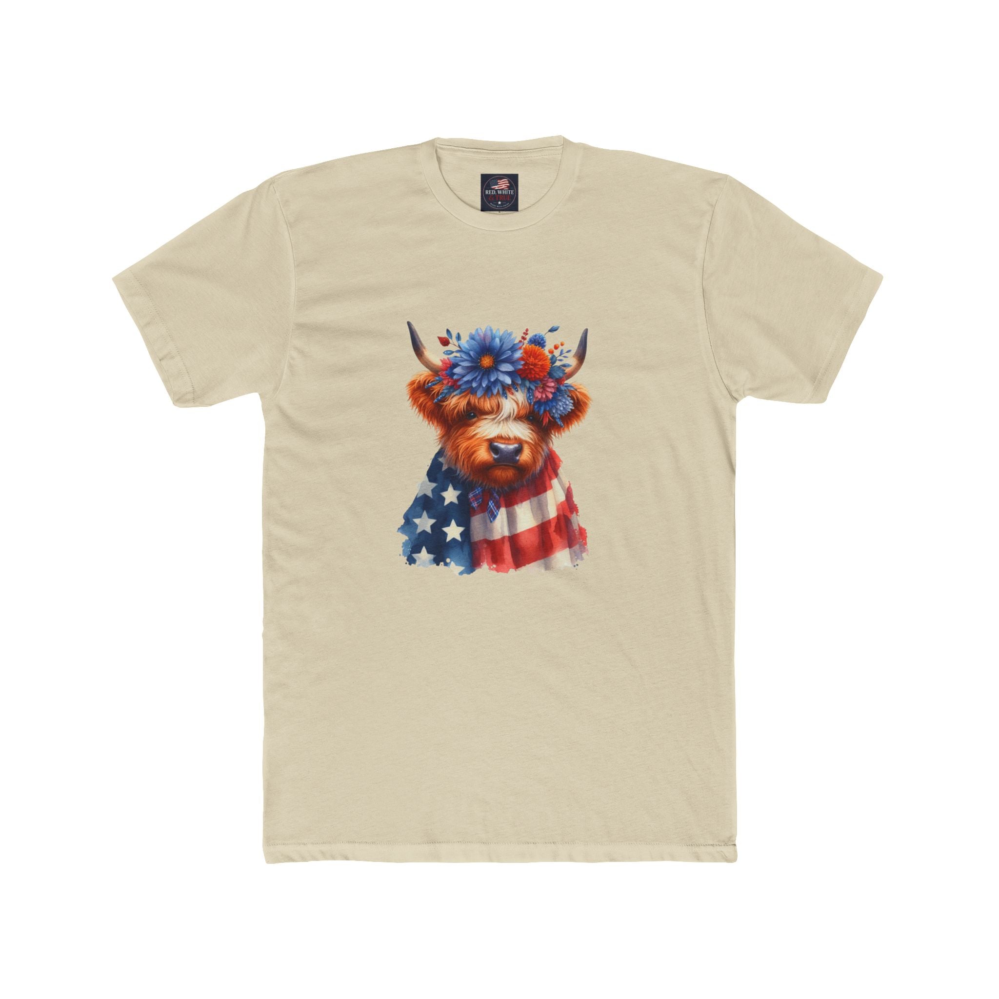 Patriotic Highland Cow T‑Shirt – American Flag & Floral Cow Graphic