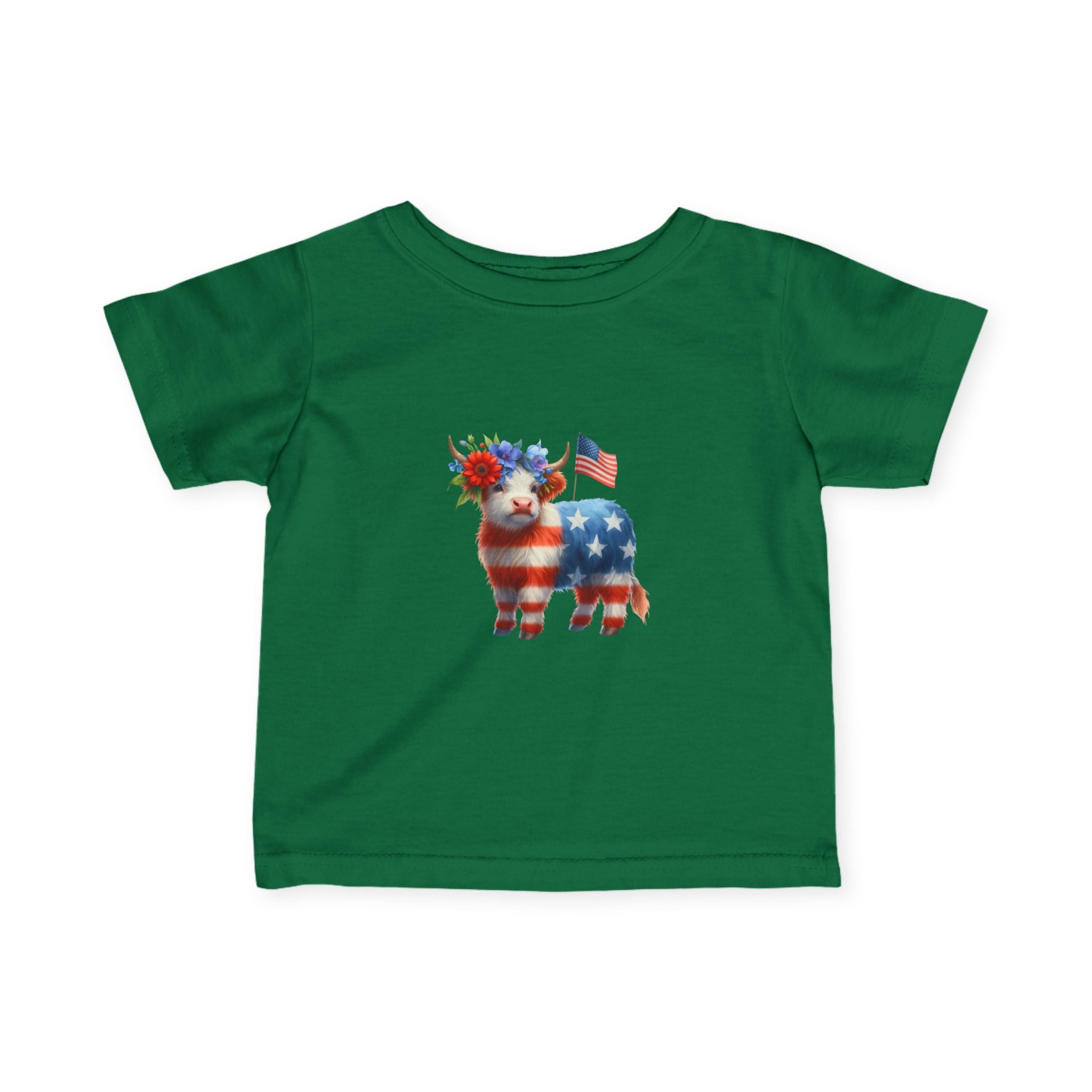 Infant Tee – American Flag Cow Baby Shirt (Patriotic Fourth of July)