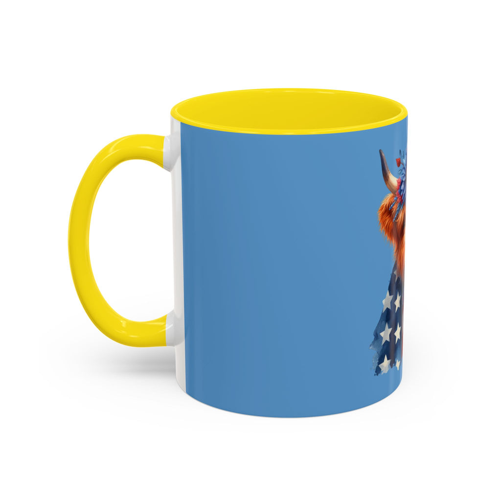 Patriotic Highland Cow Accent Coffee Mug – 11/15oz
