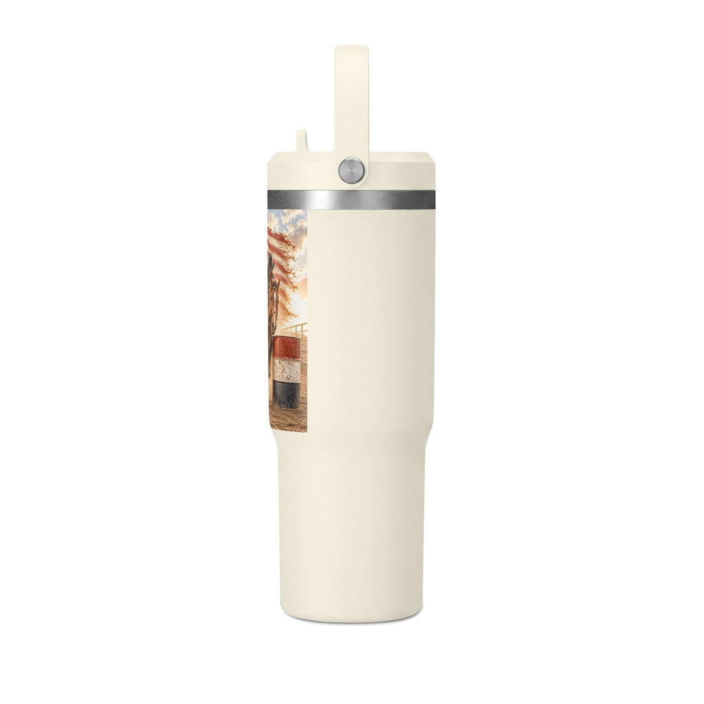 American Rodeo 32oz Tumbler – Horse Barrel Racing with Flag Design