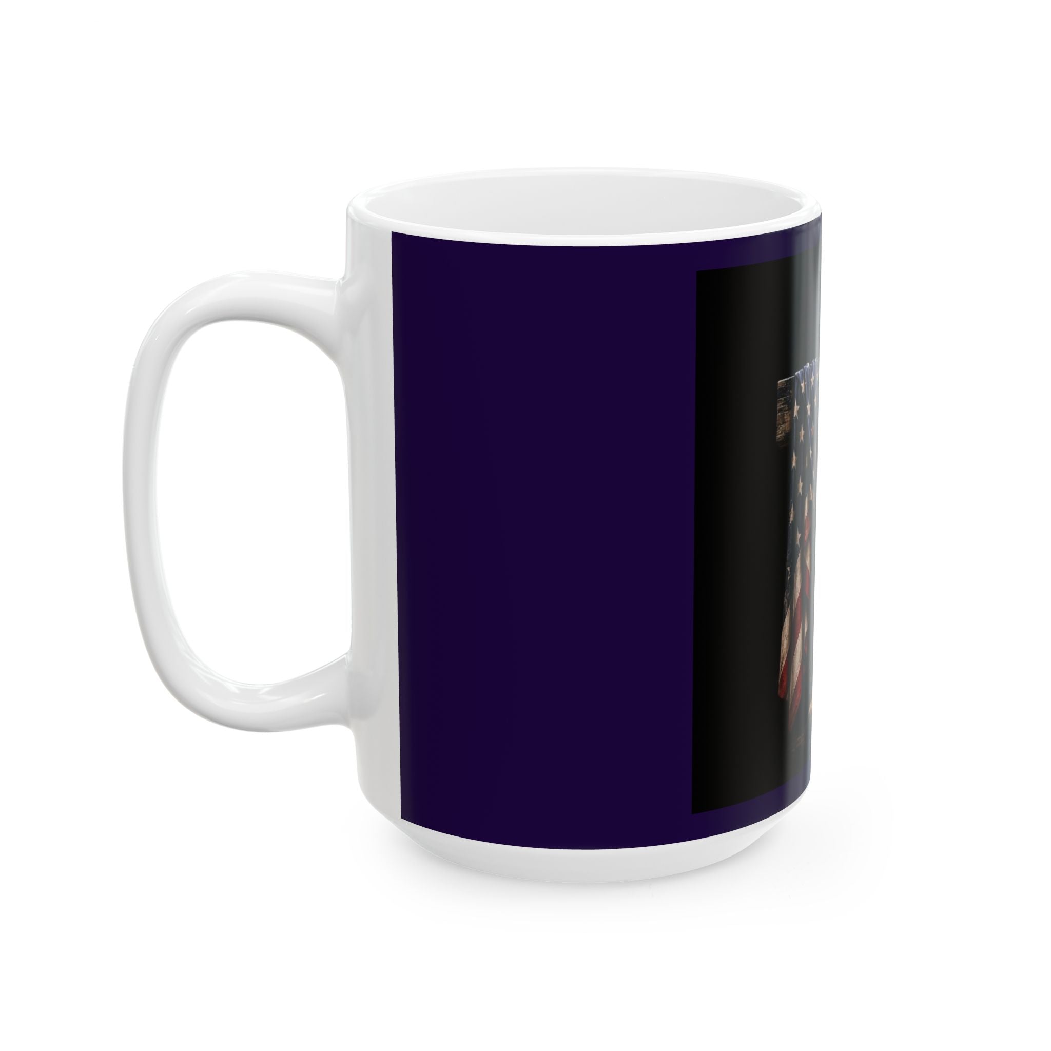 Military Tribute Ceramic Mug — Fallen Soldier Helmet, Boots & American Flag Memorial (11oz/15oz)