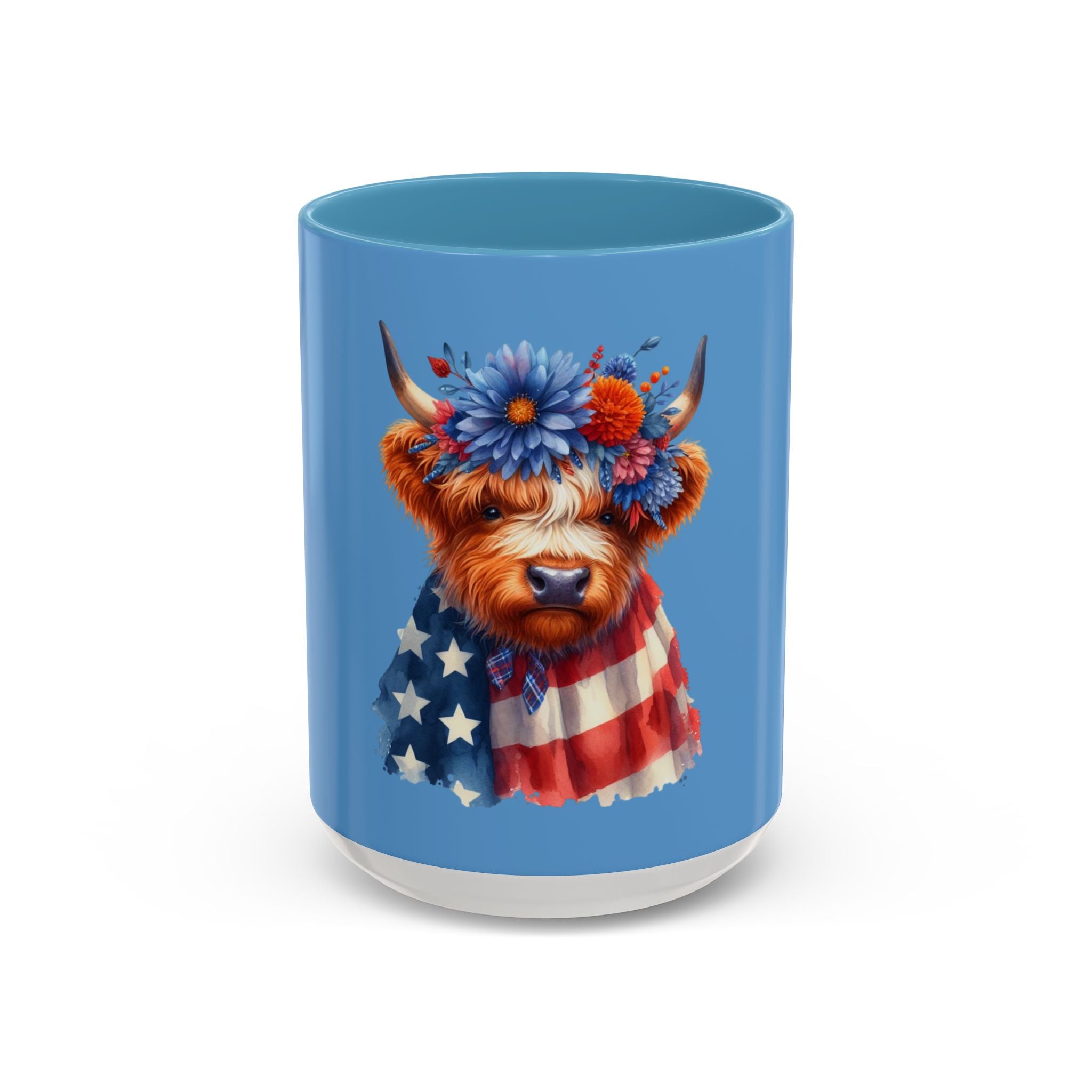 Patriotic Highland Cow Accent Coffee Mug – 11/15oz