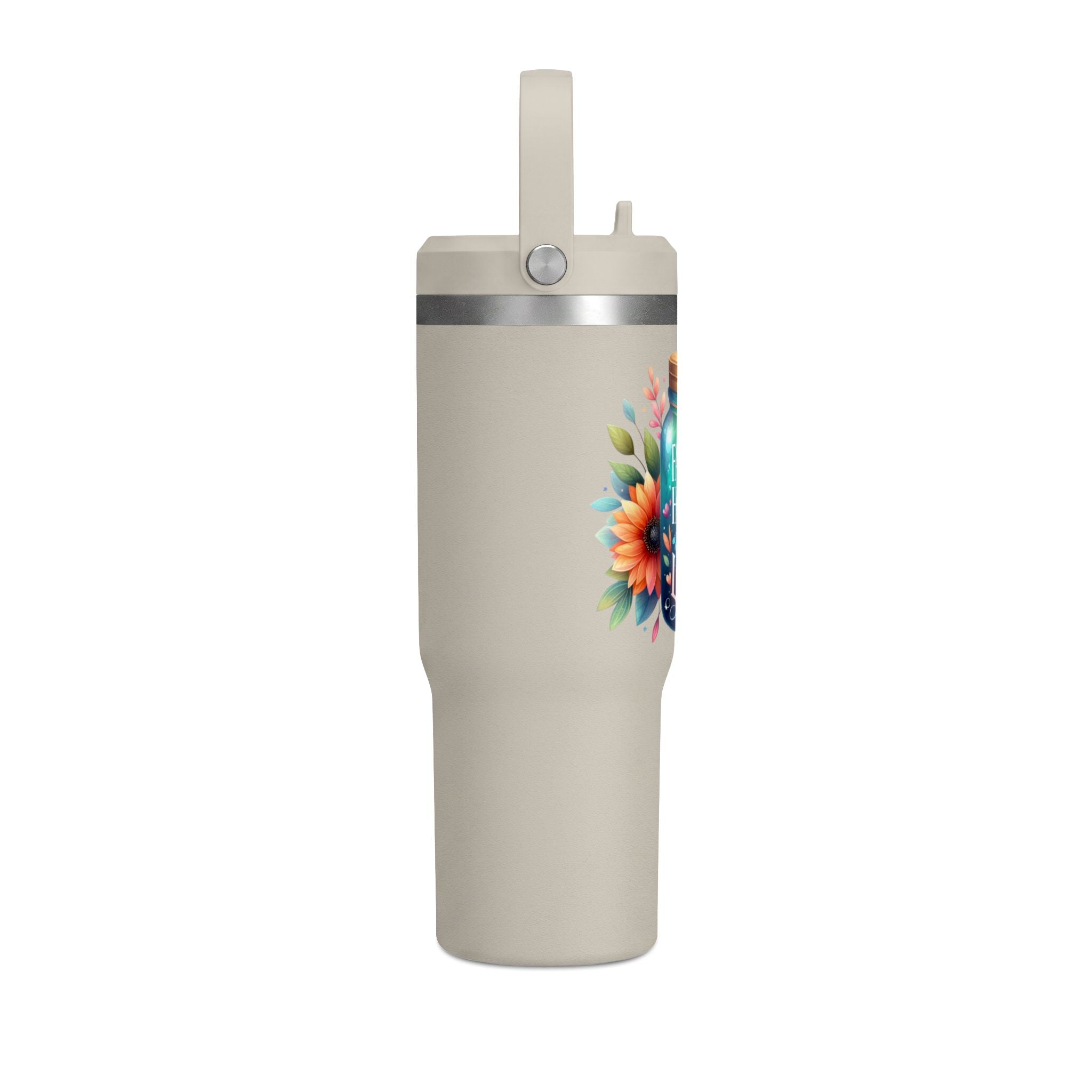 Faith Hope Love Tumbler — 32oz Insulated Travel Tumbler with Floral Jar Design