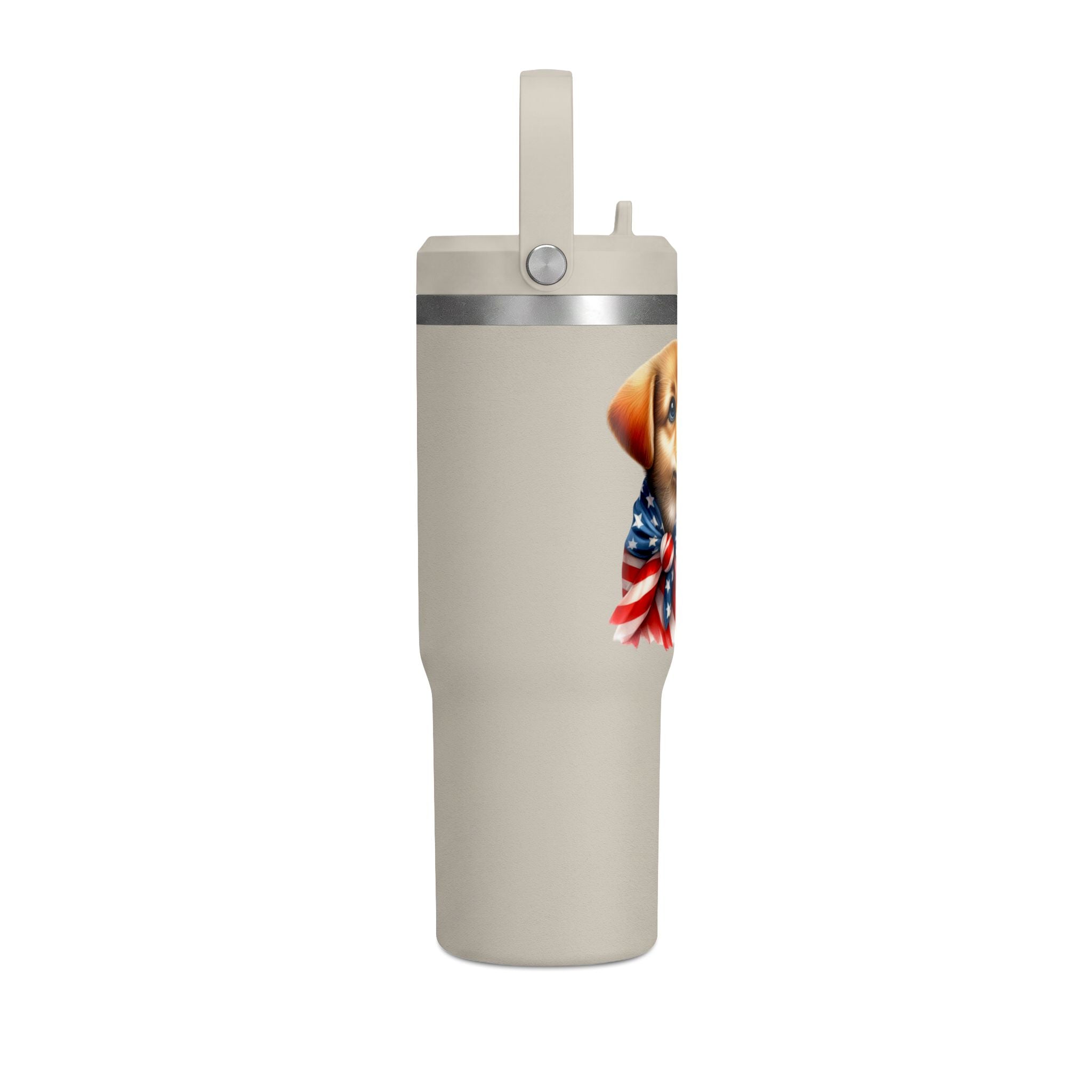 Patriotic Puppy 32oz Tumbler — American Flag Dog Travel Mug