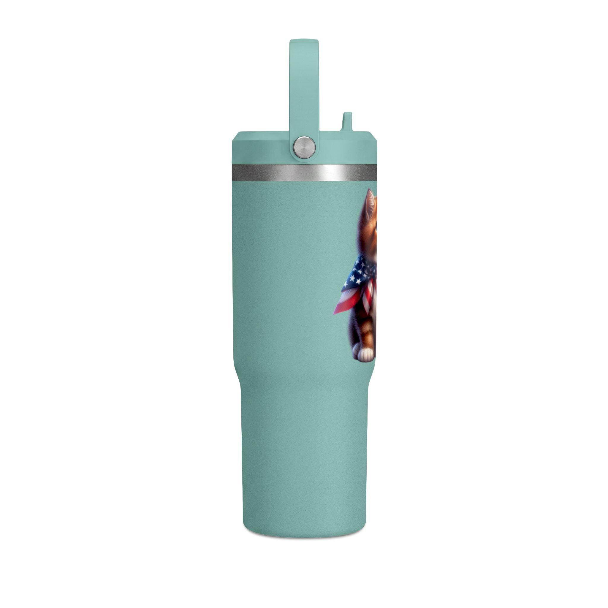 32oz Tumbler — Patriotic Kitten with American Flag Bandana