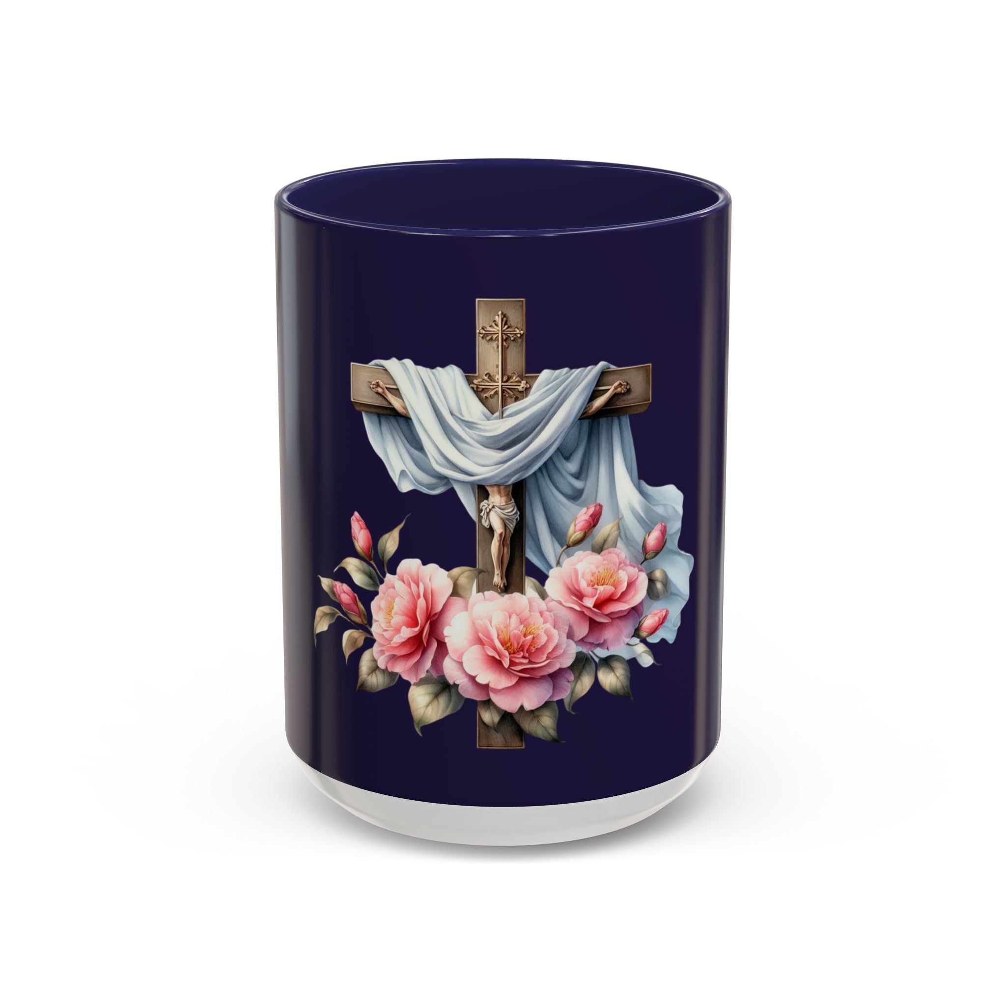 Easter Cross Coffee Mug — Floral Crucifix Accent Mug (11/15 oz)