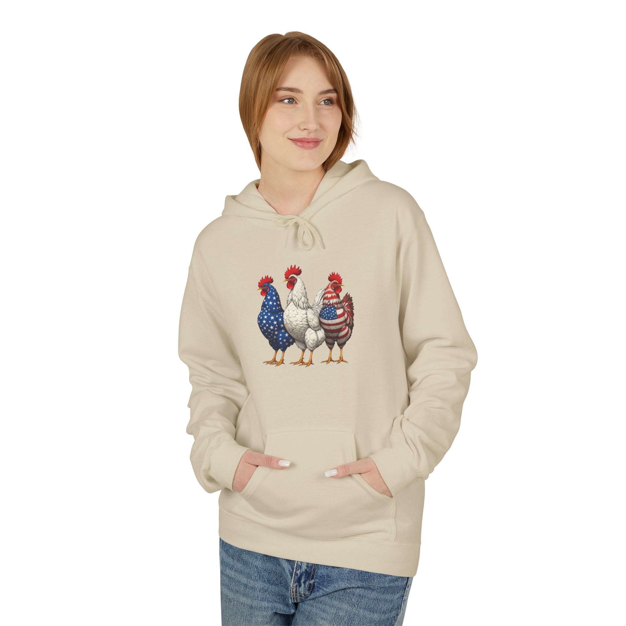 Patriotic Rooster Hoodie — Americana Farmhouse Chickens Pullover
