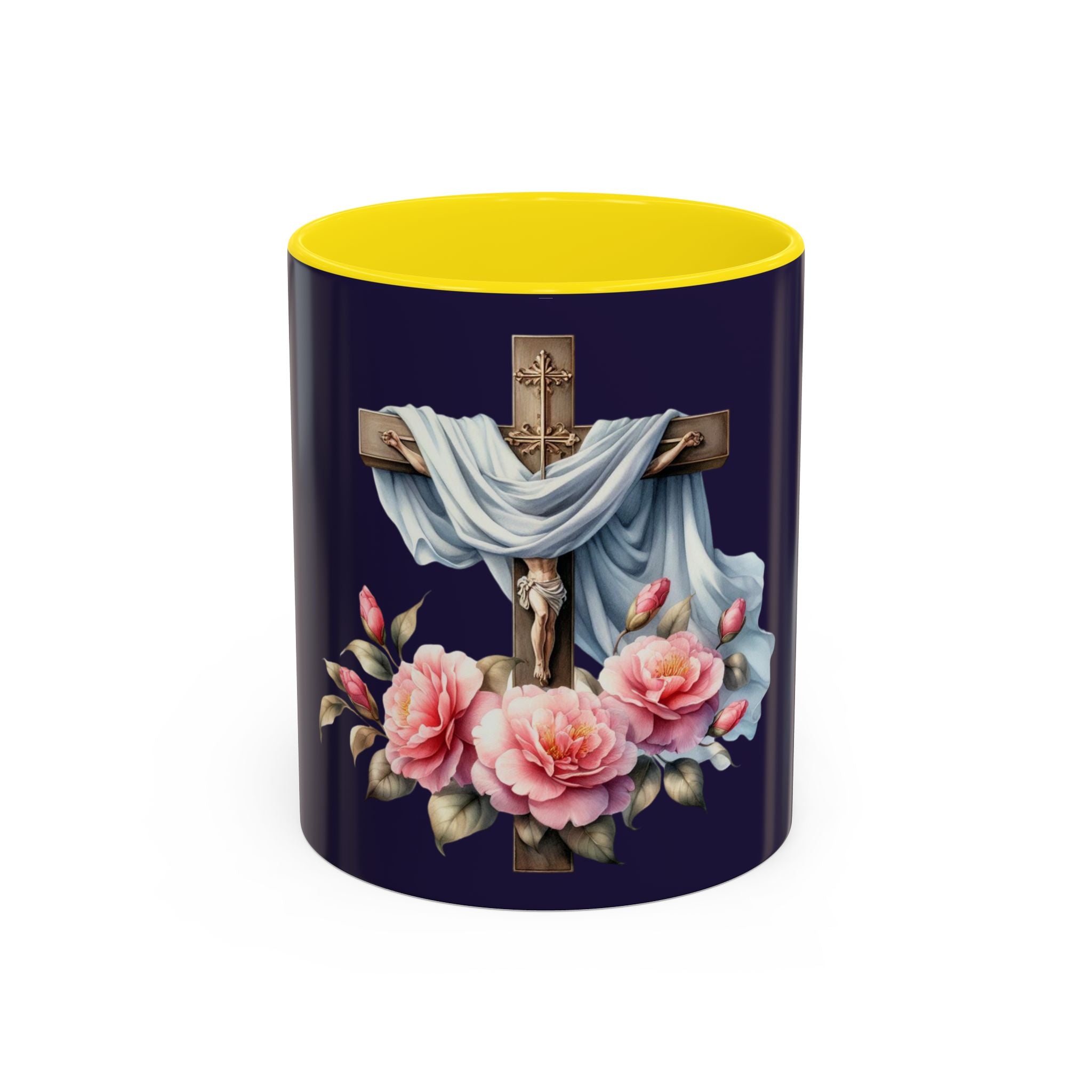 Easter Cross Coffee Mug — Floral Crucifix Accent Mug (11/15 oz)