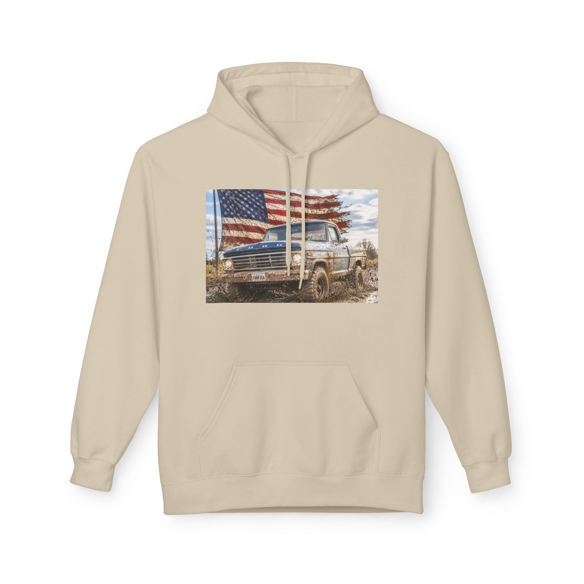 American Flag Vintage Truck Hoodie — Patriotic USA Pickup Sweatshirt