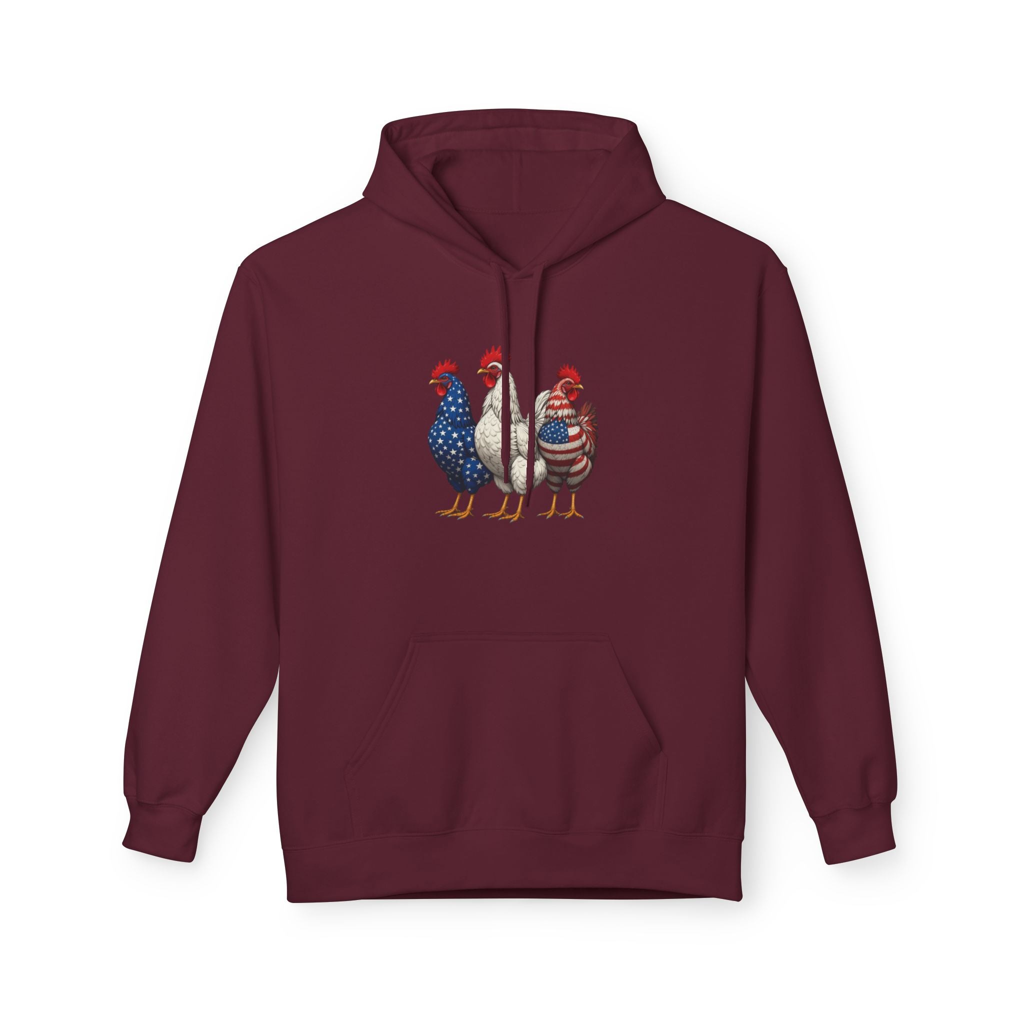 Patriotic Rooster Hoodie — Americana Farmhouse Chickens Pullover