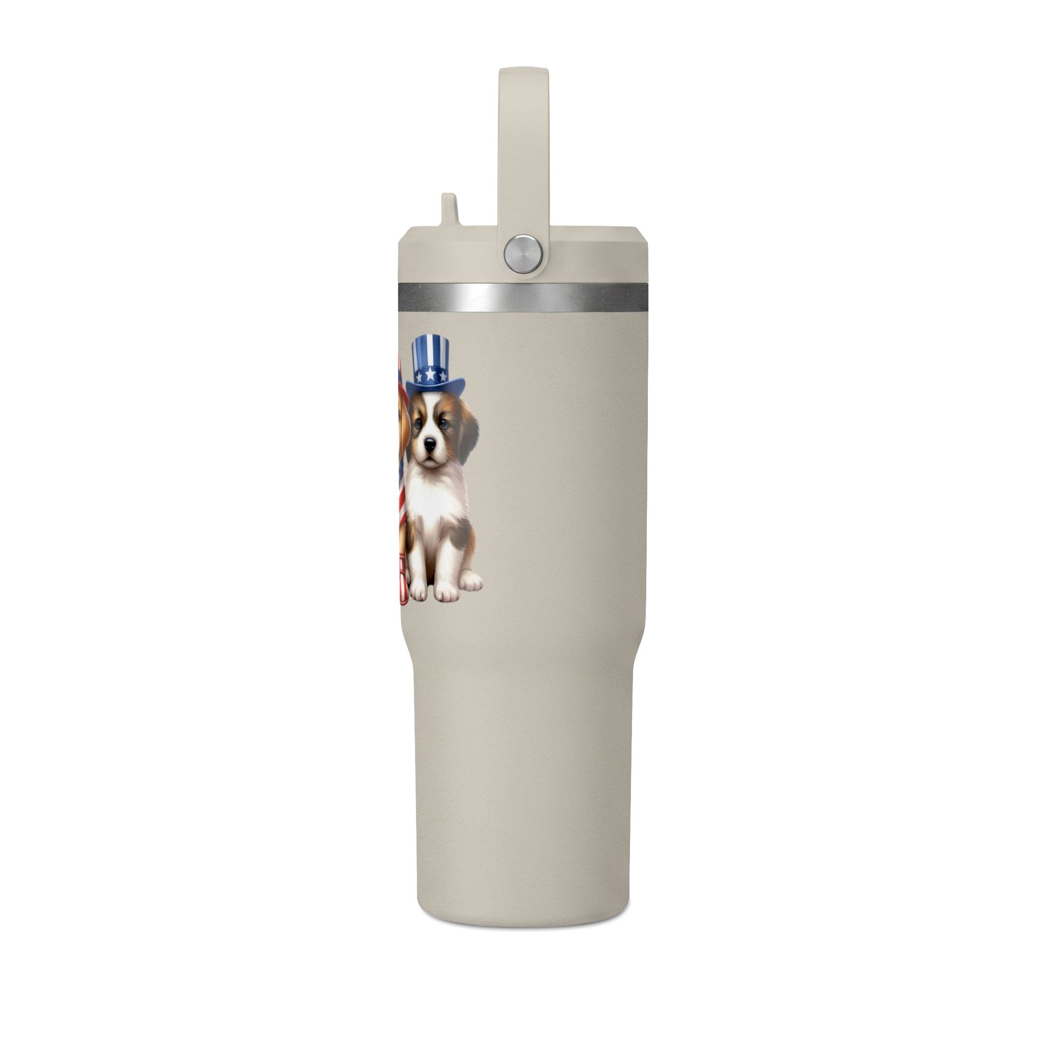 32oz Tumbler - Patriotic Puppies American Flag Travel Cup