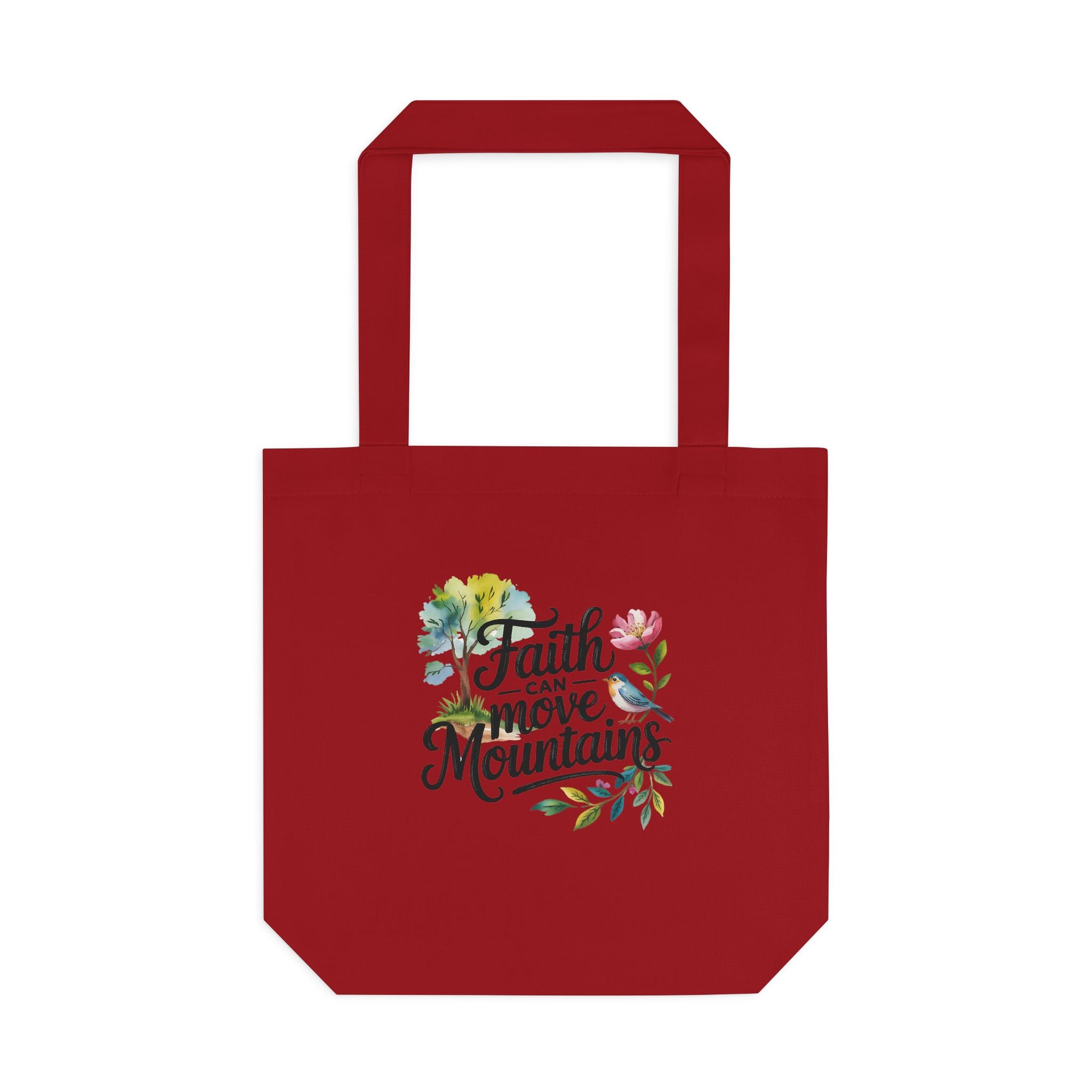Faith Can Move Mountains Cotton Tote Bag – Floral Inspirational Grocery & Gift Tote