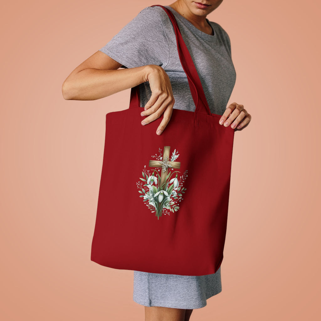 Floral Cross Cotton Tote Bag – Easter Faith Reusable Market Bag