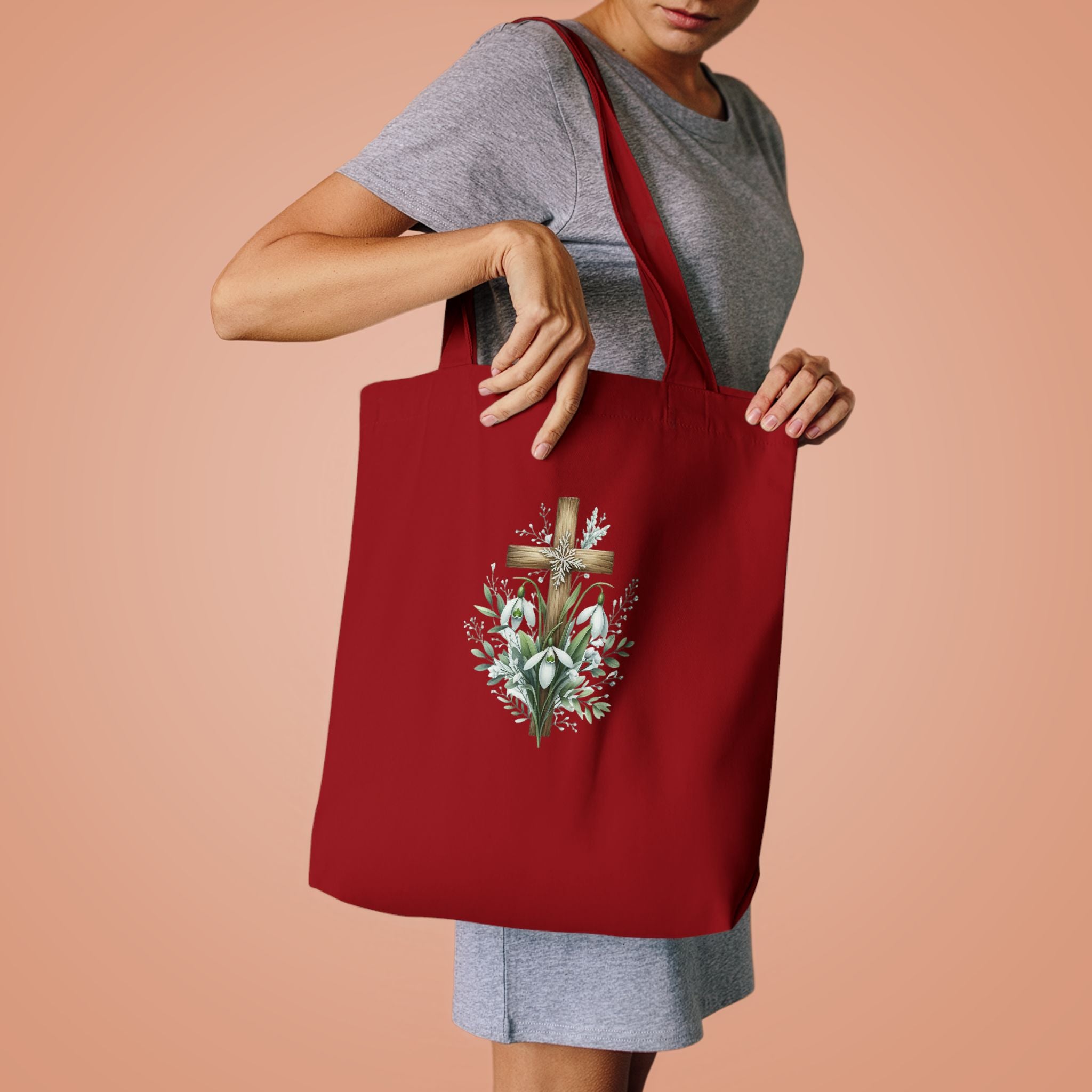 Floral Cross Cotton Tote Bag – Easter Faith Reusable Market Bag
