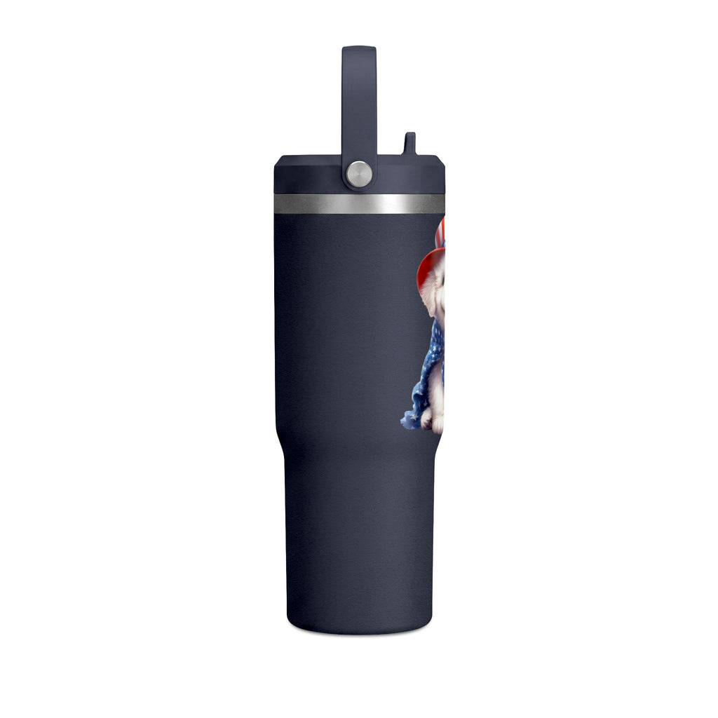Patriotic Pup Tumbler — 32oz Insulated Travel Cup with American Flag Dog Design