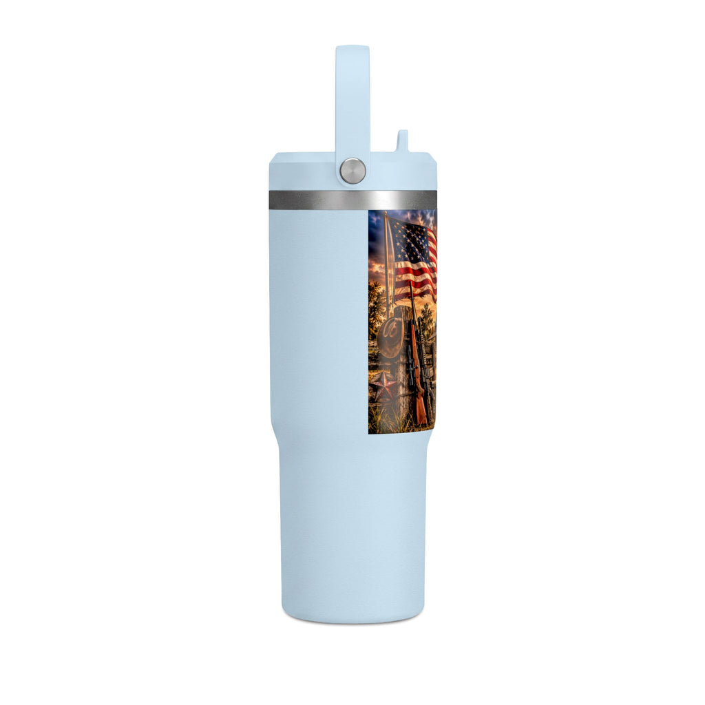 32oz Nomad Tumbler — Patriotic American Flag & Rustic Farm Scene Insulated Travel Mug