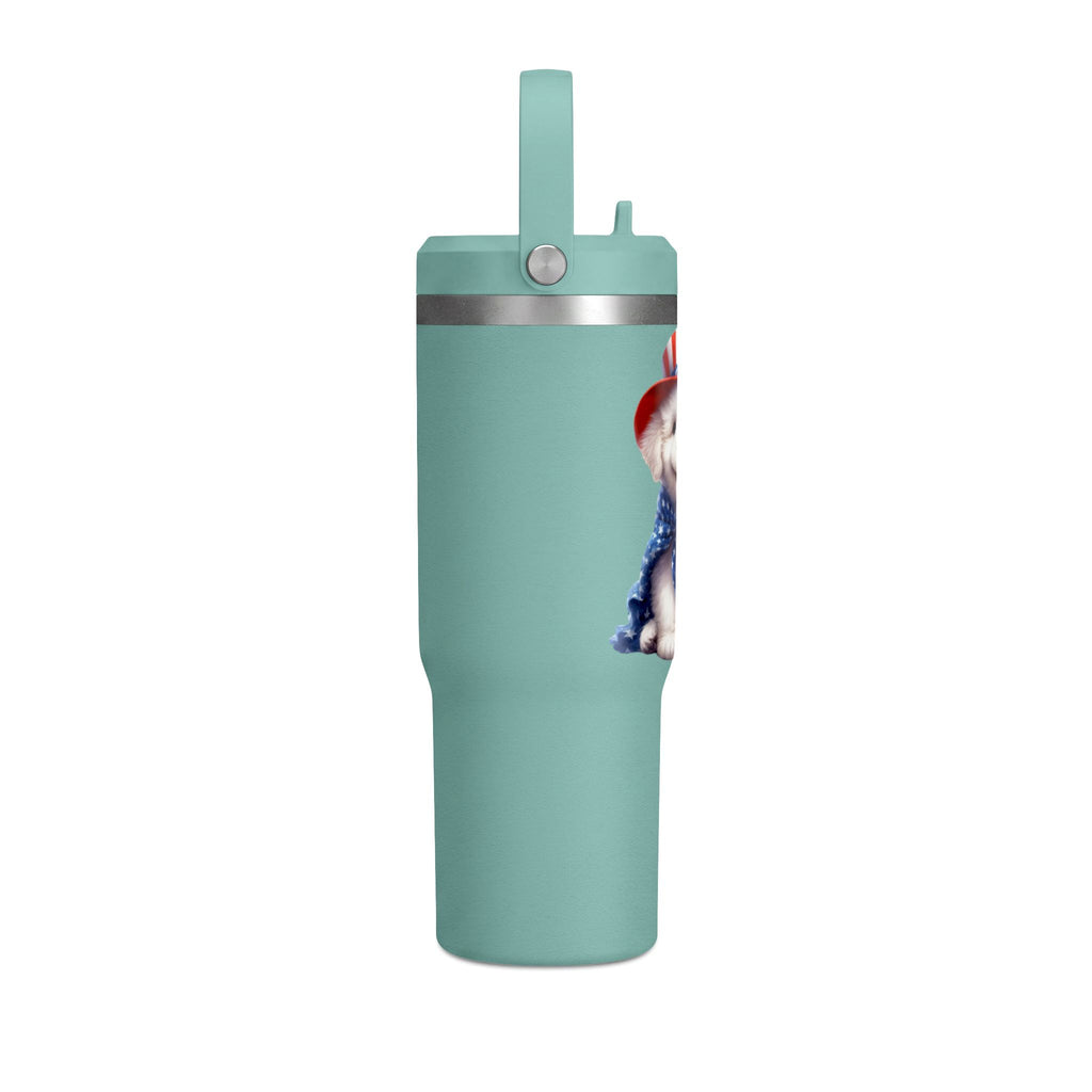 Patriotic Pup Tumbler — 32oz Insulated Travel Cup with American Flag Dog Design