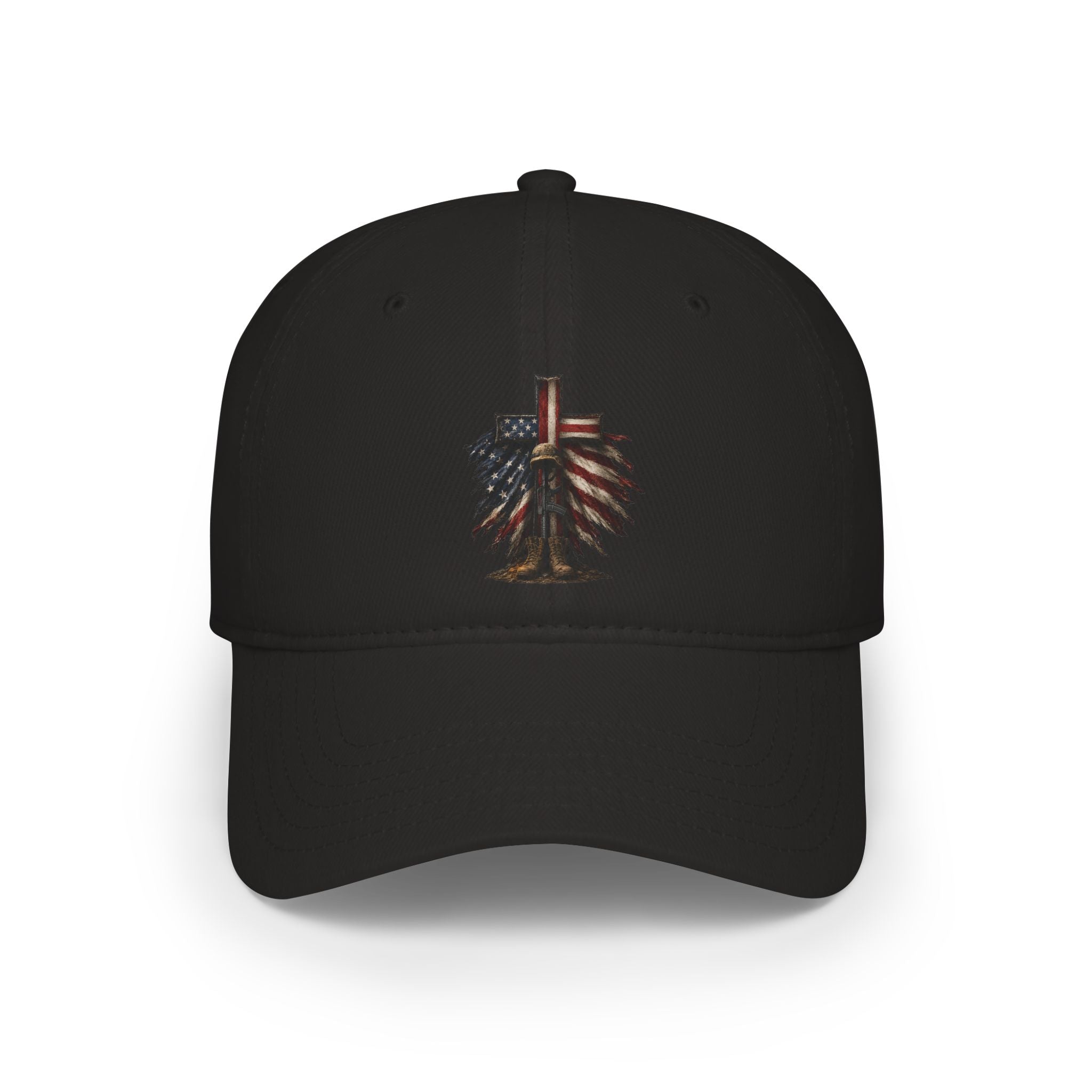 Low Profile Cap — Rustic American Flag Cross Emblem